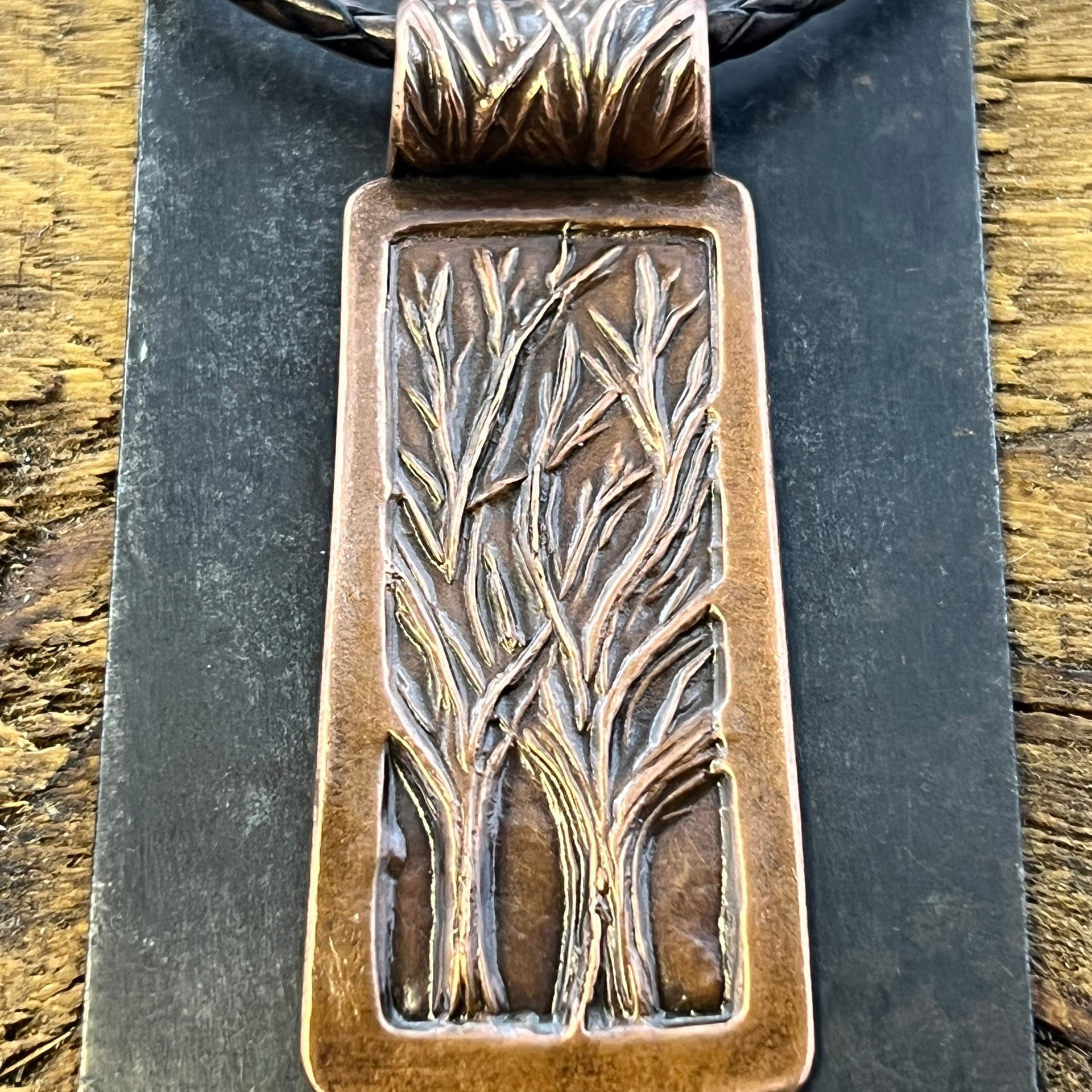 Two Trees Copper Pendant, Tree of Life, Hand Carved, Intertwined in Love, 7th Anniversary, Leather & Vegan Cords, Earthy Rustic Art Jewelry