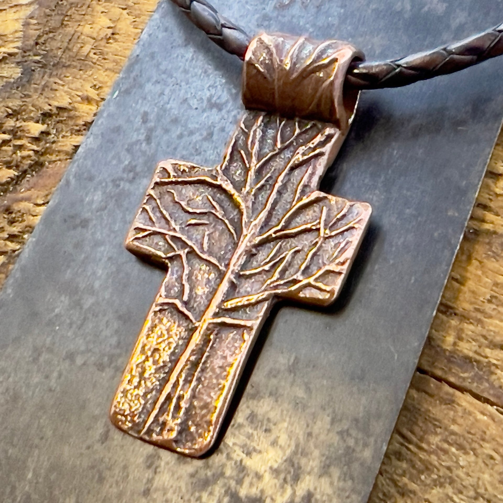 Tree Cross Pendant, Copper Cross, Tree Branch Cross, Men's Jewelry, Irish Celtic Trees, Hand-Carved, Spiritual Gifts, Tree of Life, Earthy