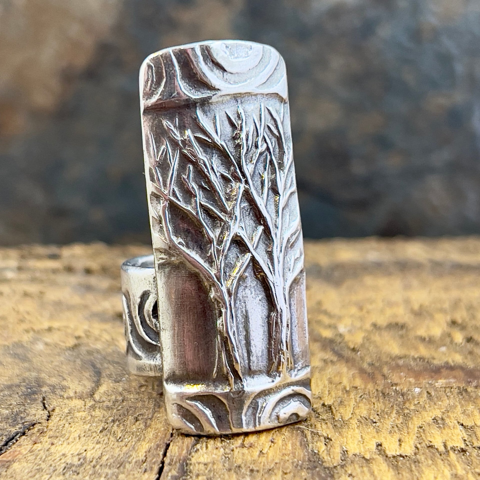 Silver Tree Ring, Sterling Silver 960, Two Trees, Irish Celtic Spirals, Shied Ring, Statement Jewelry, Druid Pagan, Earthy Rustic Jewelry