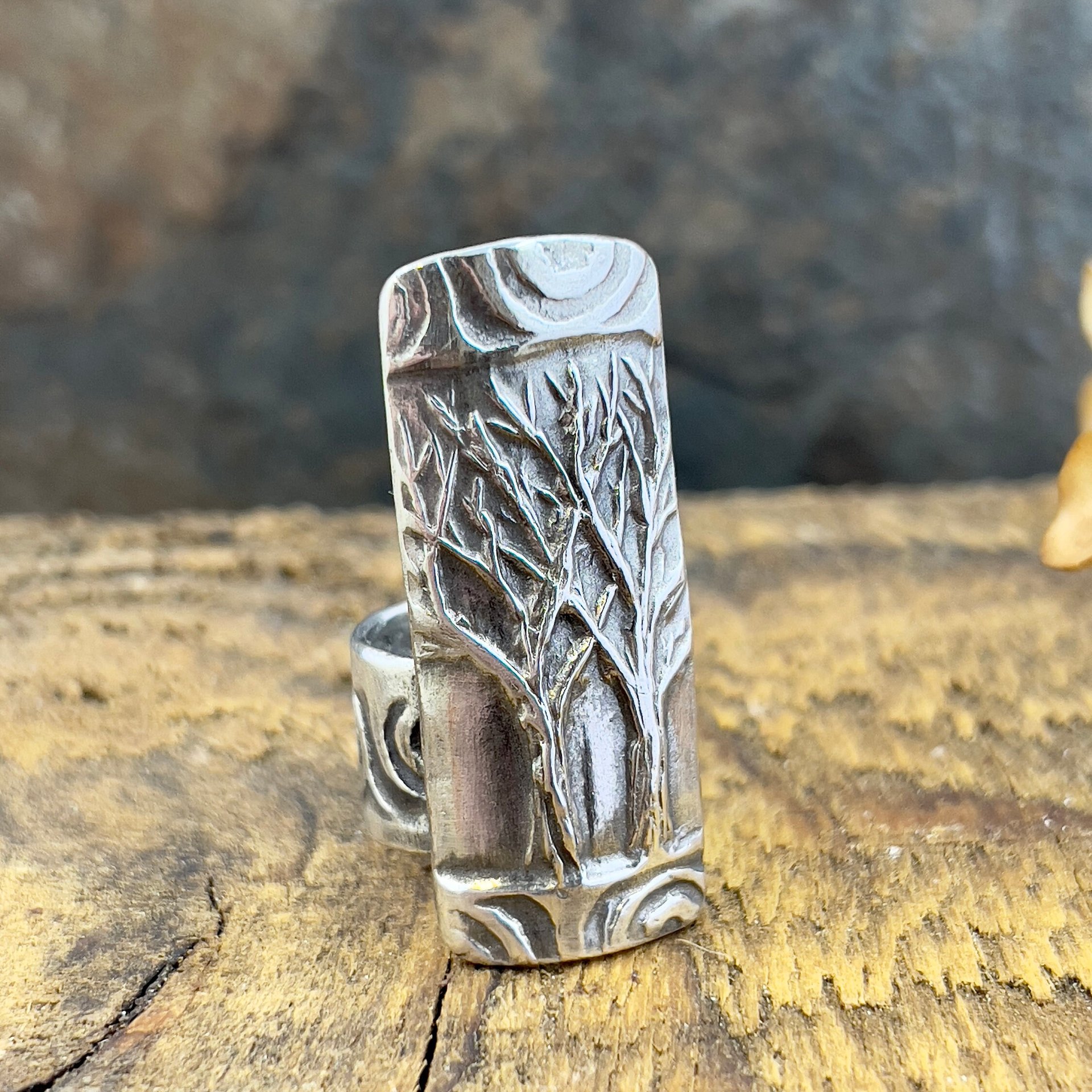 Silver Tree Ring, Sterling Silver 960, Two Trees, Irish Celtic Spirals, Shied Ring, Statement Jewelry, Druid Pagan, Earthy Rustic Jewelry