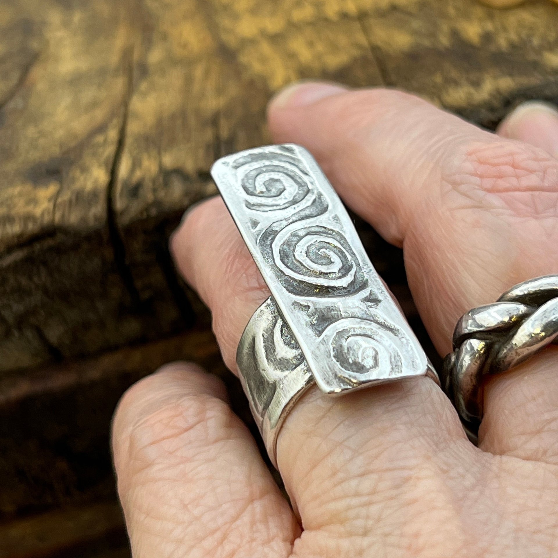 Silver Spiral Ring, Sterling Silver 960, Irish Celtic Spirals, Shied Ring, Statement Jewelry, Druid Pagan, Earthy Rustic Jewelry, Eternity