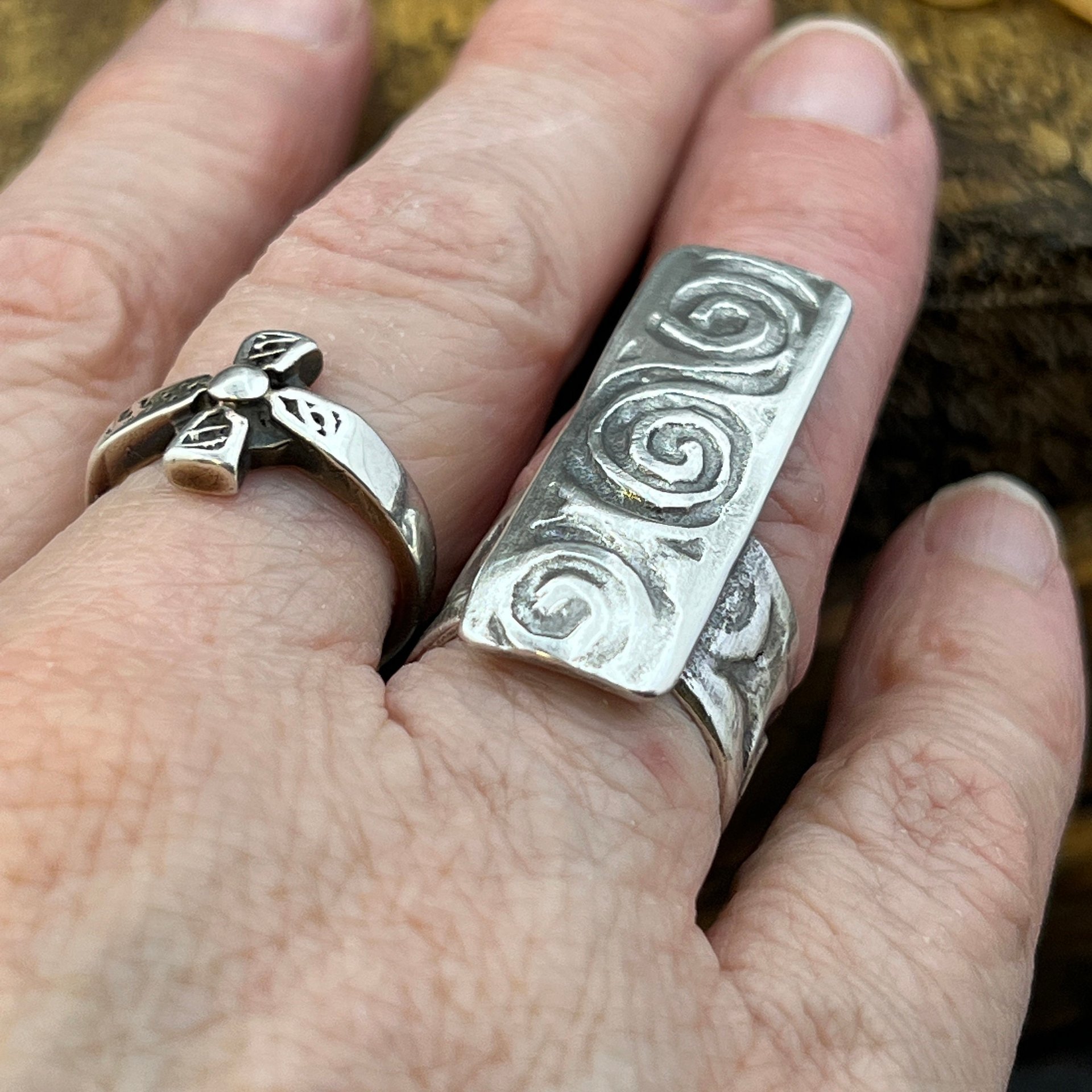 Silver Spiral Ring, Sterling Silver 960, Irish Celtic Spirals, Shied Ring, Statement Jewelry, Druid Pagan, Earthy Rustic Jewelry, Eternity