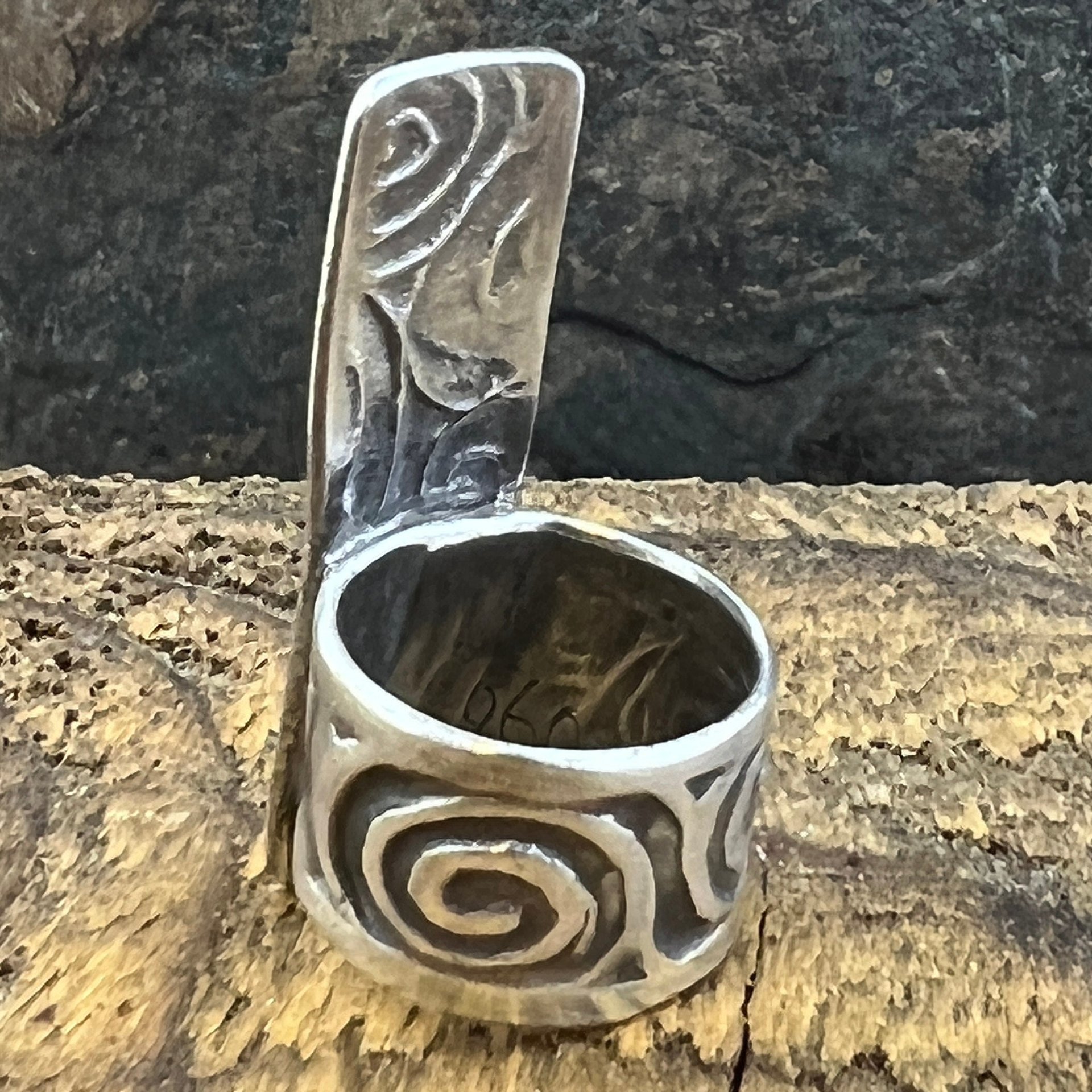 Silver Spiral Ring, Sterling Silver 960, Irish Celtic Spirals, Shied Ring, Statement Jewelry, Druid Pagan, Earthy Rustic Jewelry, Eternity