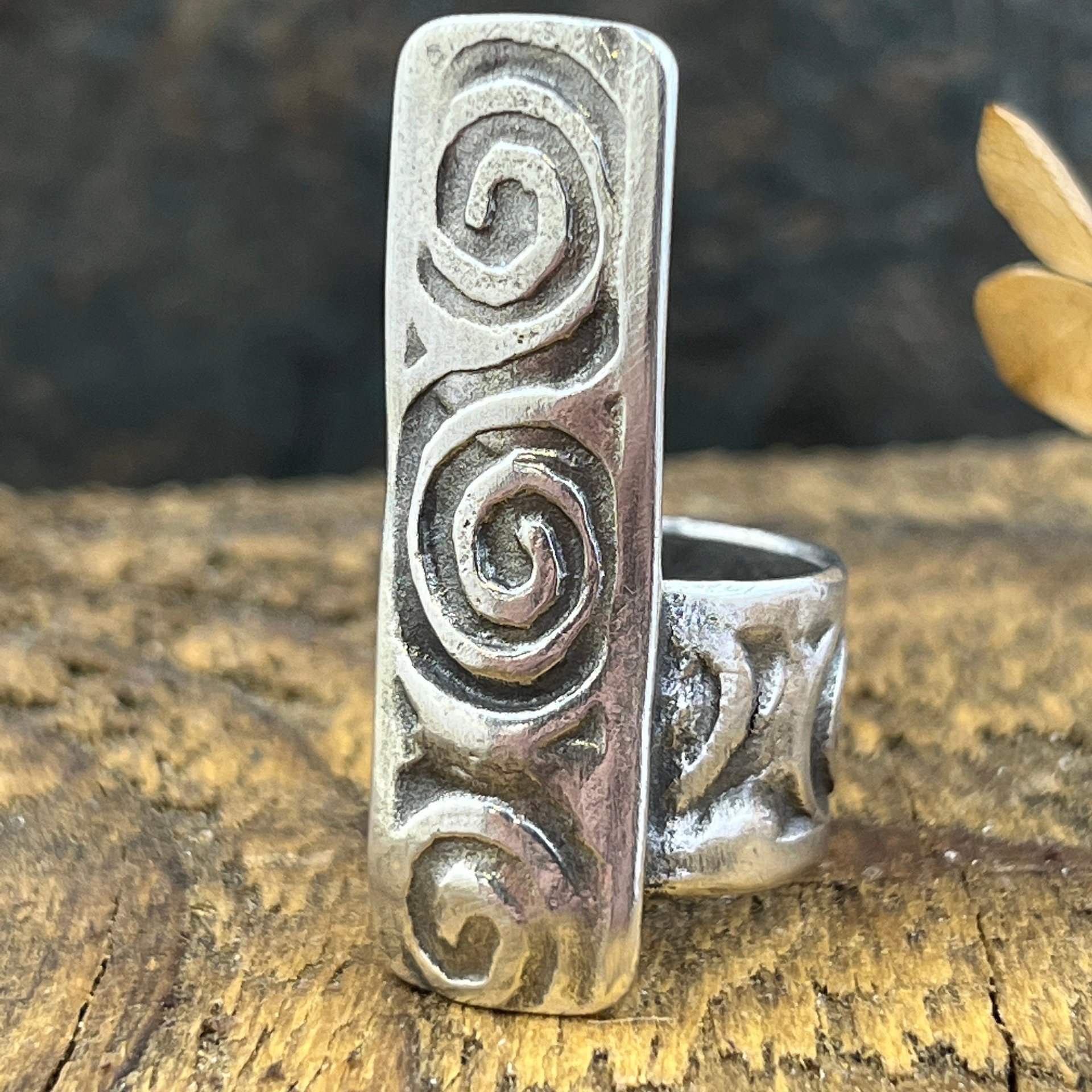 Silver Spiral Ring, Sterling Silver 960, Irish Celtic Spirals, Shied Ring, Statement Jewelry, Druid Pagan, Earthy Rustic Jewelry, Eternity