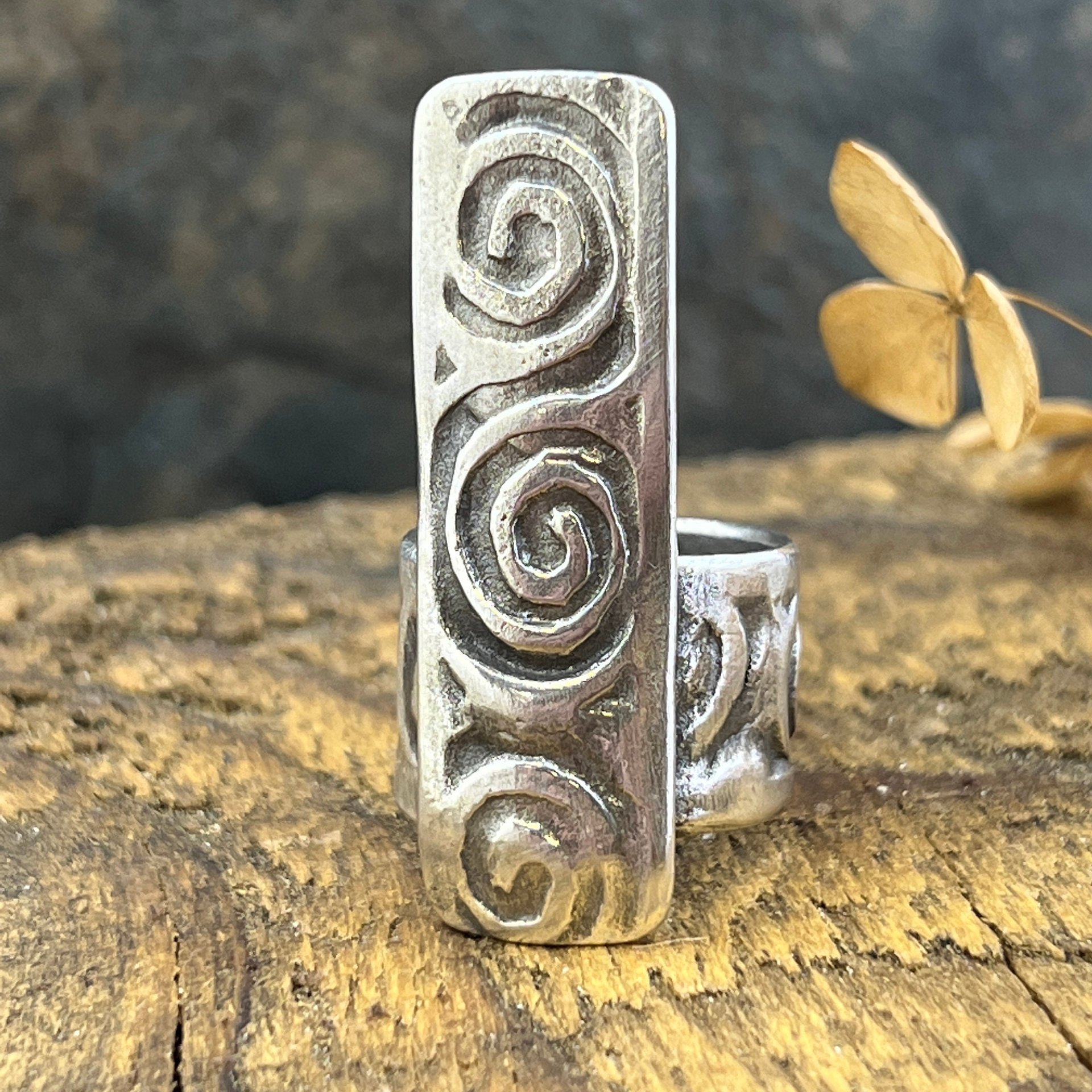 Silver Spiral Ring, Sterling Silver 960, Irish Celtic Spirals, Shied Ring, Statement Jewelry, Druid Pagan, Earthy Rustic Jewelry, Eternity