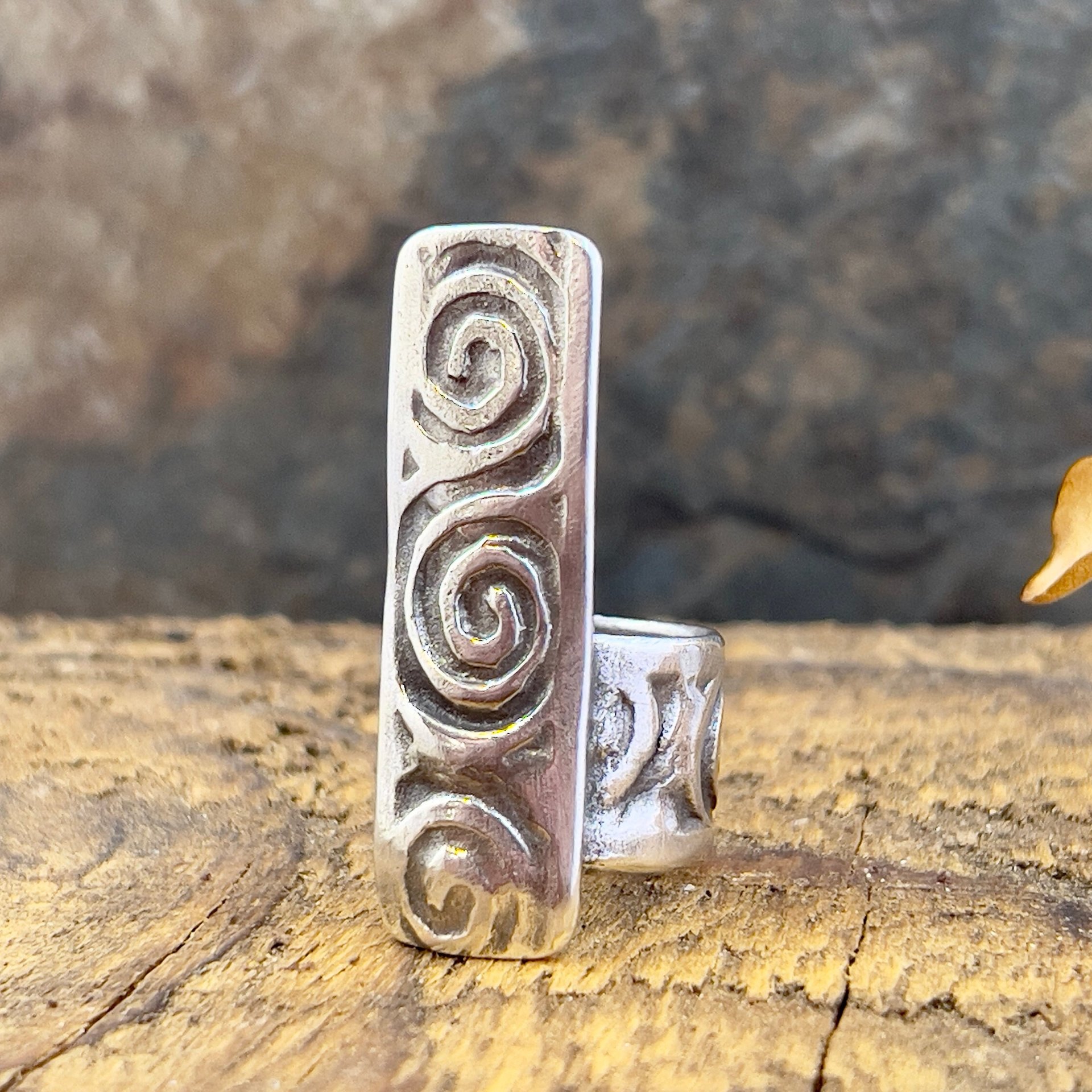 Silver Spiral Ring, Sterling Silver 960, Irish Celtic Spirals, Shied Ring, Statement Jewelry, Druid Pagan, Earthy Rustic Jewelry, Eternity