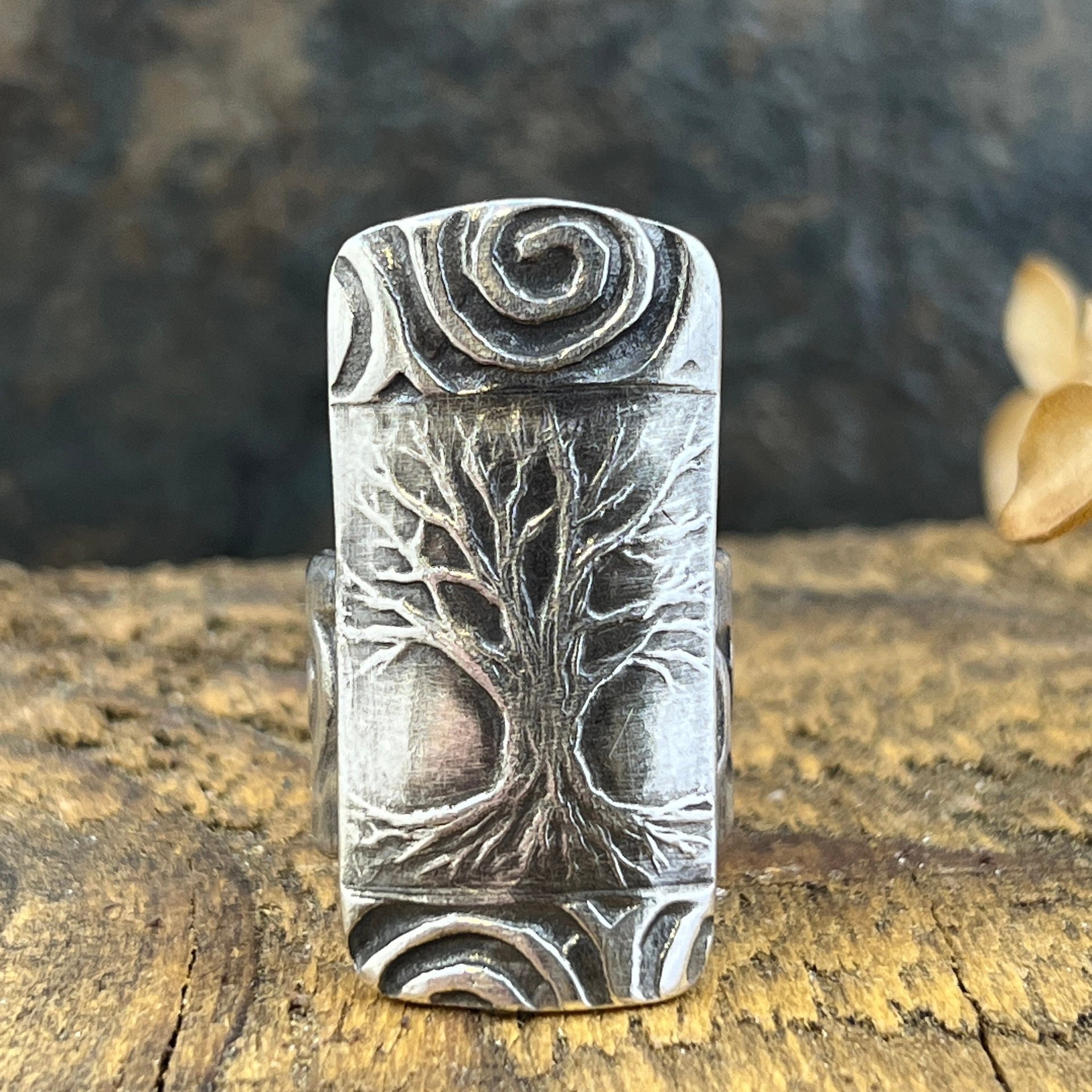 Silver Tree Ring, Sterling Silver 960, Tree of Life, Irish Celtic Spirals, Shied Ring, Statement Jewelry, Druid Pagan, Earthy Rustic Jewelry