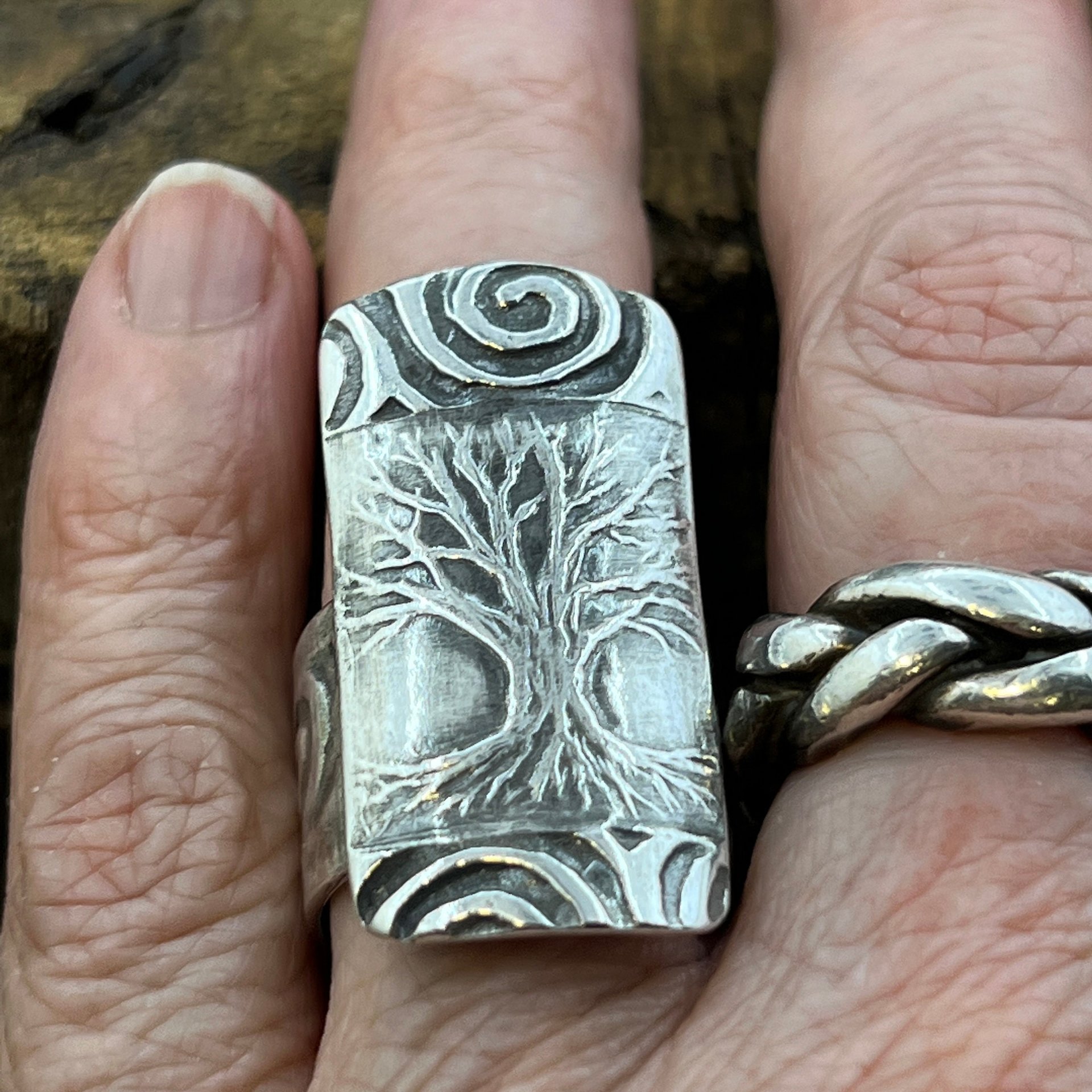 Silver Tree Ring, Sterling Silver 960, Tree of Life, Irish Celtic Spirals, Shied Ring, Statement Jewelry, Druid Pagan, Earthy Rustic Jewelry