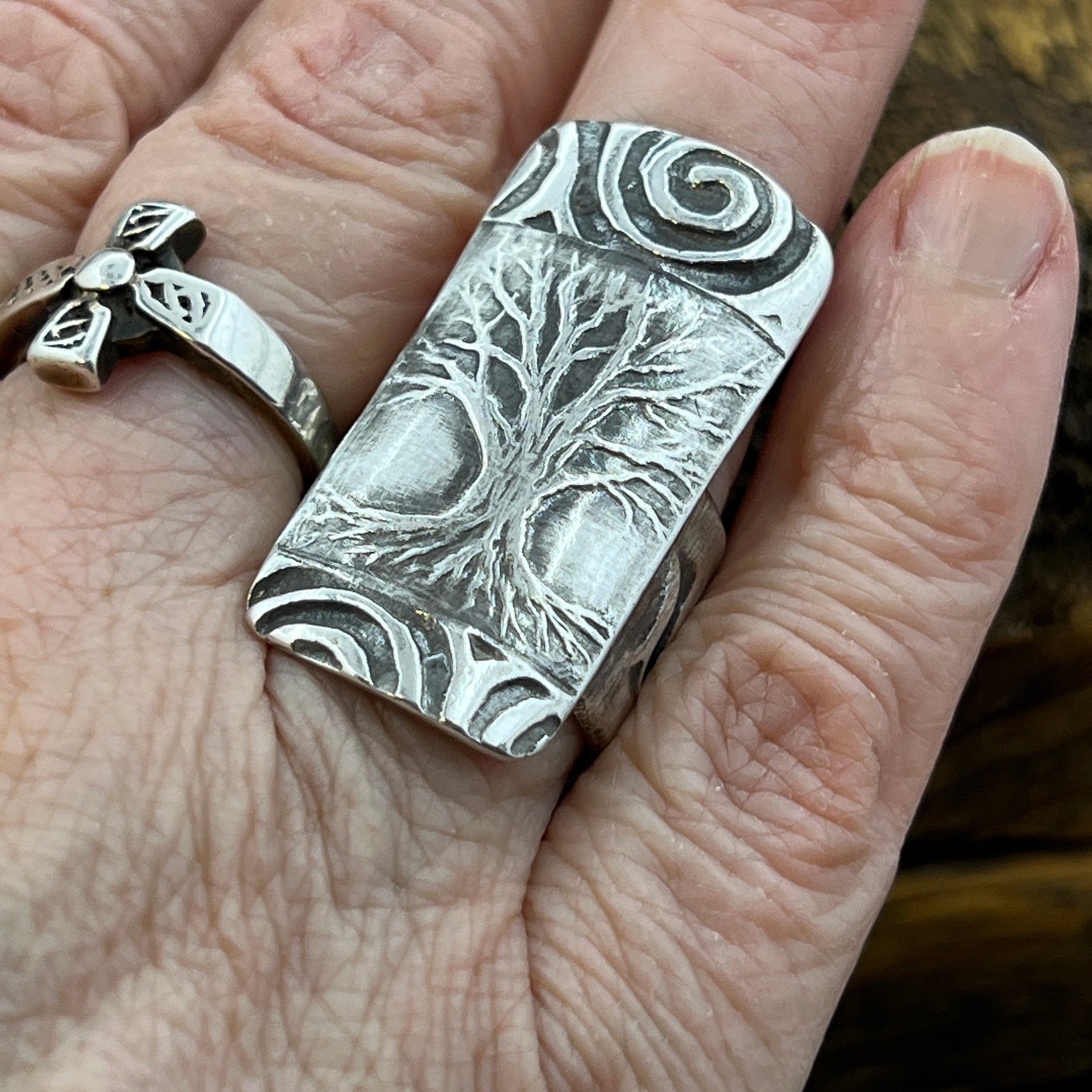 Silver Tree Ring, Sterling Silver 960, Tree of Life, Irish Celtic Spirals, Shied Ring, Statement Jewelry, Druid Pagan, Earthy Rustic Jewelry