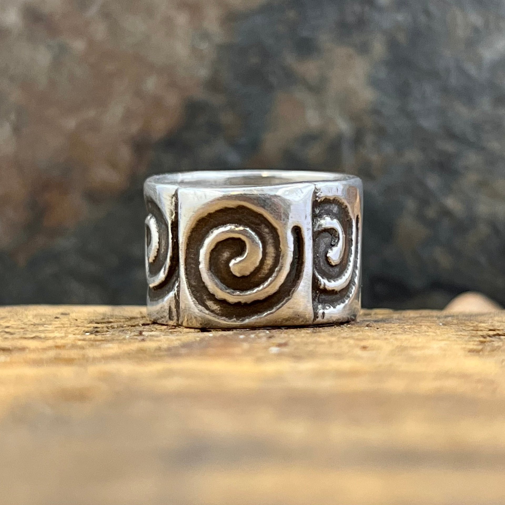 Silver Spiral Ring, Sterling Silver 960, Irish Celtic Jewelry, Wide Band Rings, Earthy Art Jewelry, Single Spirals, Sun Symbol,