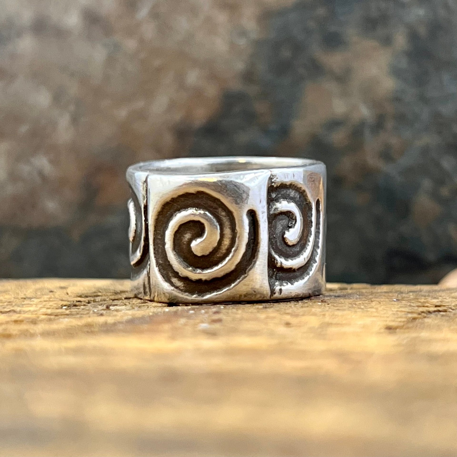 Silver Spiral Ring, Sterling Silver 960, Irish Celtic Jewelry, Wide Band Rings, Earthy Art Jewelry, Single Spirals, Sun Symbol,
