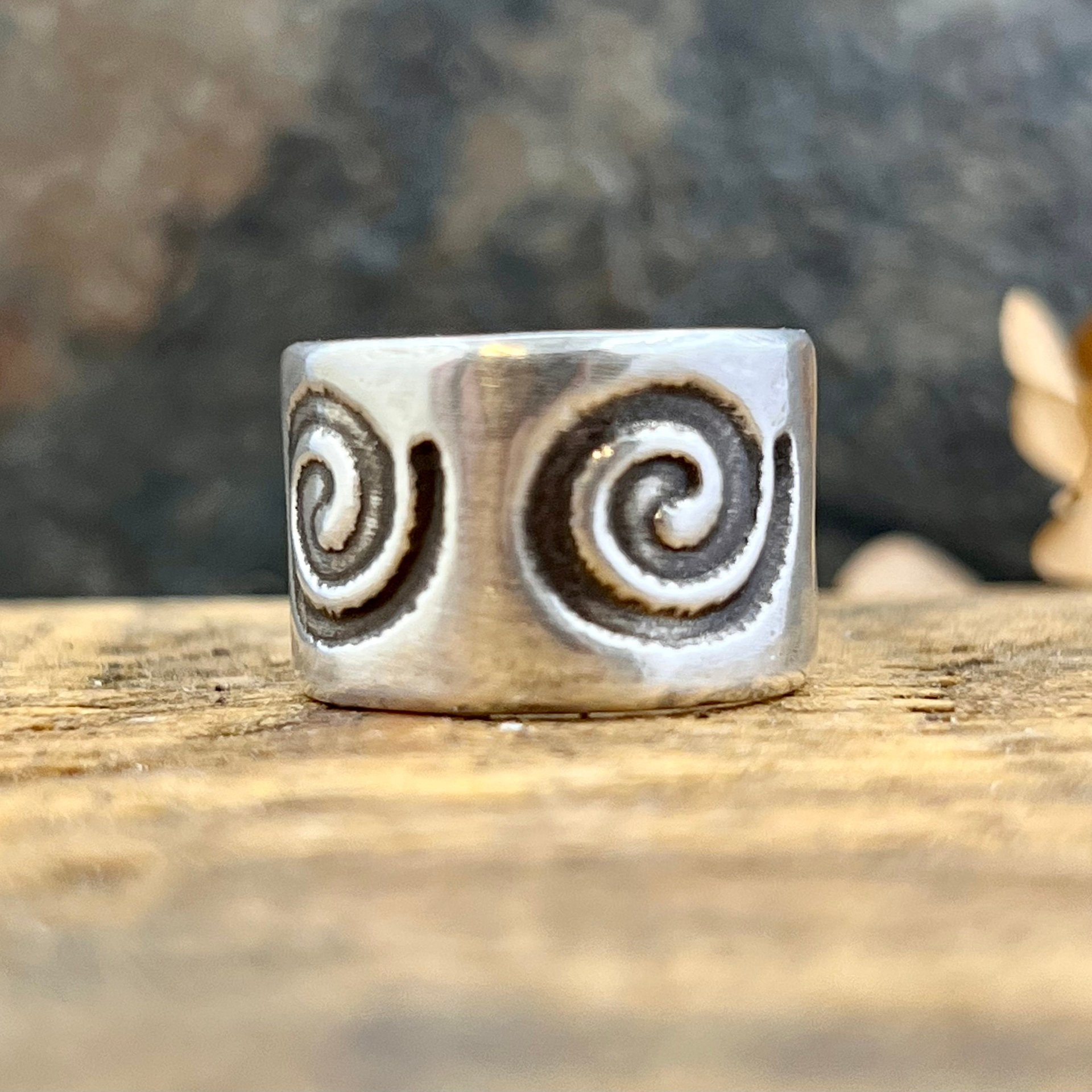 Silver Spiral Ring, Sterling Silver 960, Irish Celtic Jewelry, Wide Band Rings, Earthy Art Jewelry, Single Spirals, Sun Symbol,