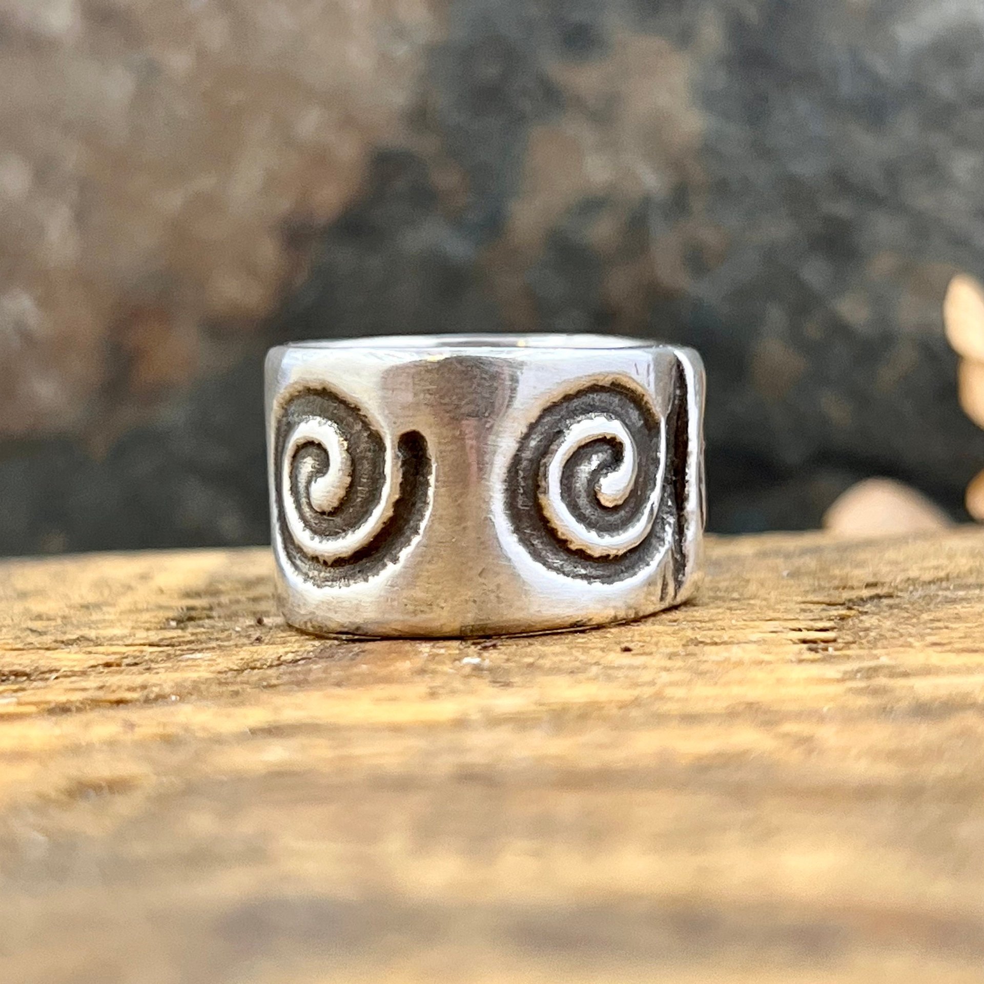 Silver Spiral Ring, Sterling Silver 960, Irish Celtic Jewelry, Wide Band Rings, Earthy Art Jewelry, Single Spirals, Sun Symbol,