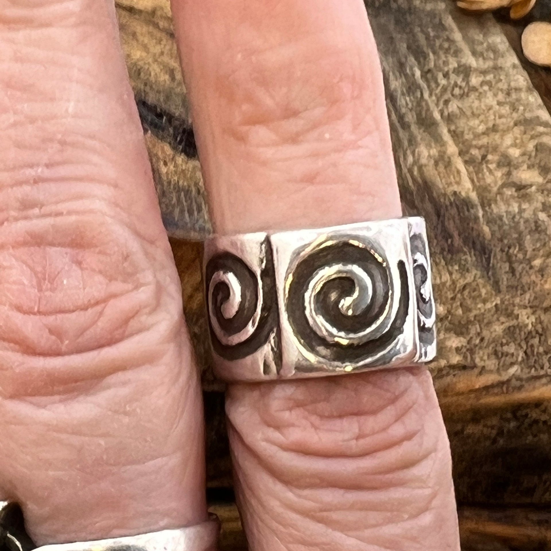 Silver Spiral Ring, Sterling Silver 960, Irish Celtic Jewelry, Wide Band Rings, Earthy Art Jewelry, Single Spirals, Sun Symbol,