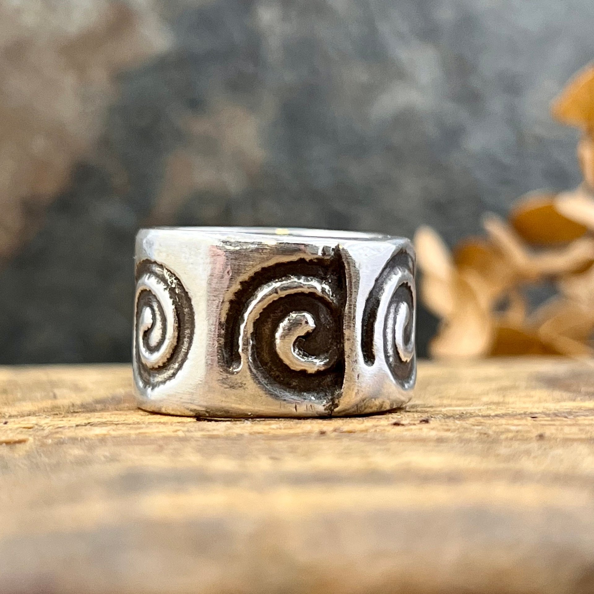 Silver Spiral Ring, Sterling Silver 960, Irish Celtic Jewelry, Wide Band Rings, Earthy Art Jewelry, Single Spirals, Sun Symbol,