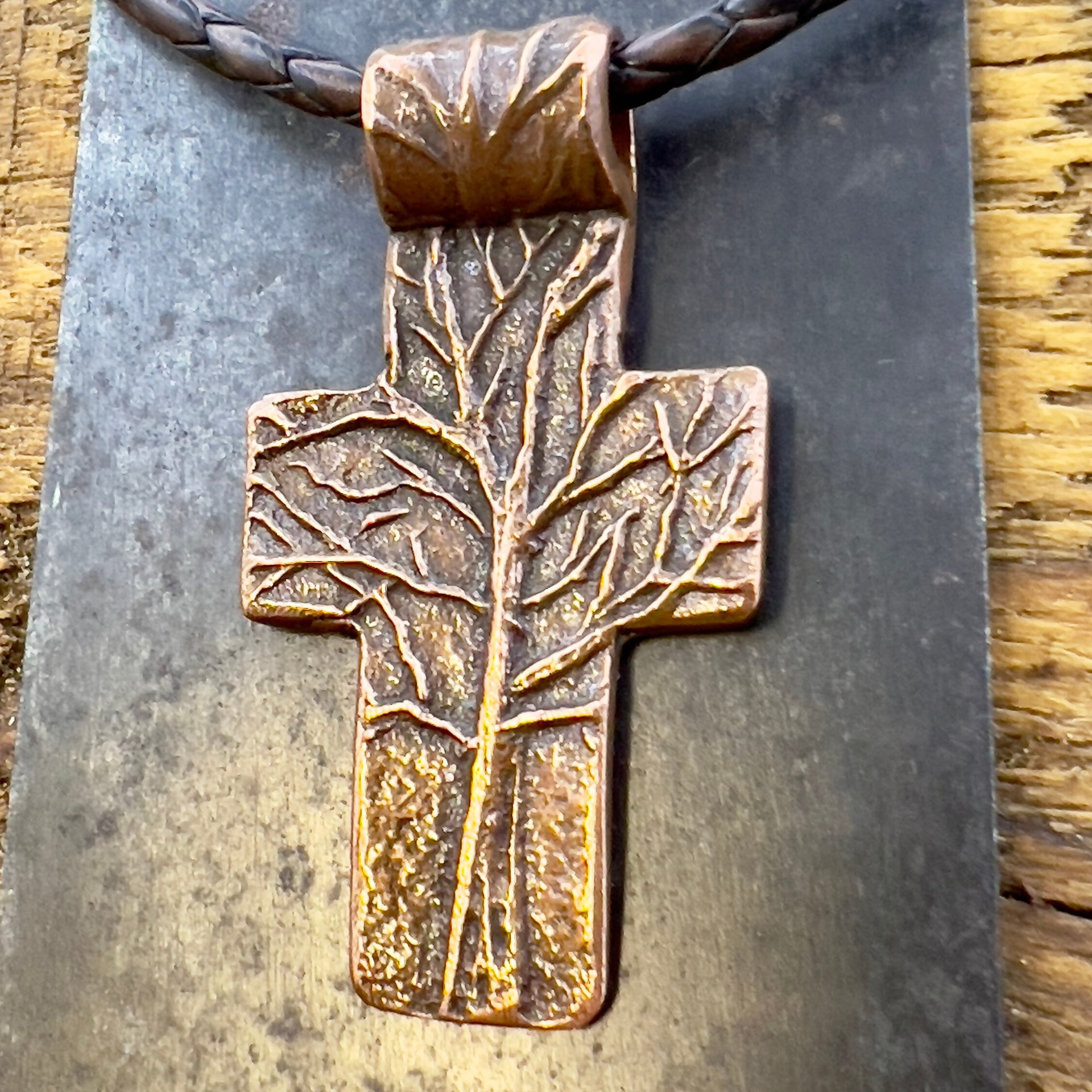 Tree Cross Pendant, Copper Cross, Tree Branch Cross, Men's Jewelry, Irish Celtic Trees, Hand-Carved, Spiritual Gifts, Tree of Life, Earthy
