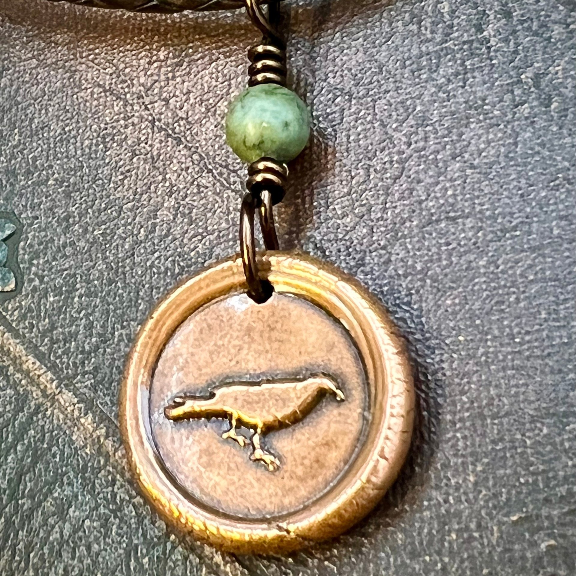 Raven Copper Wax Seal Charm, Irish Celtic Jewelry, Connemara Marble, Pagan Wicca Gifts, Celtic Goddess, Rhiannon Morrigan, Handmade Jewelry