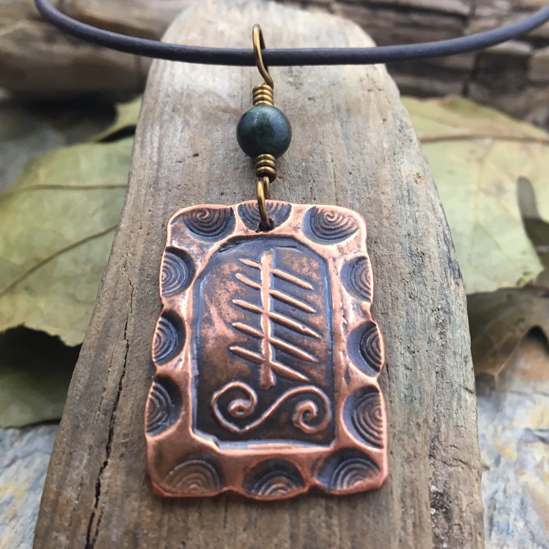 Elder Tree Ogham Charm, Copper Pendant, Connemara Marble, Celtic Tree Astrology, Hand Carved, Irish Celtic Zodiac, November 25 – December 23
