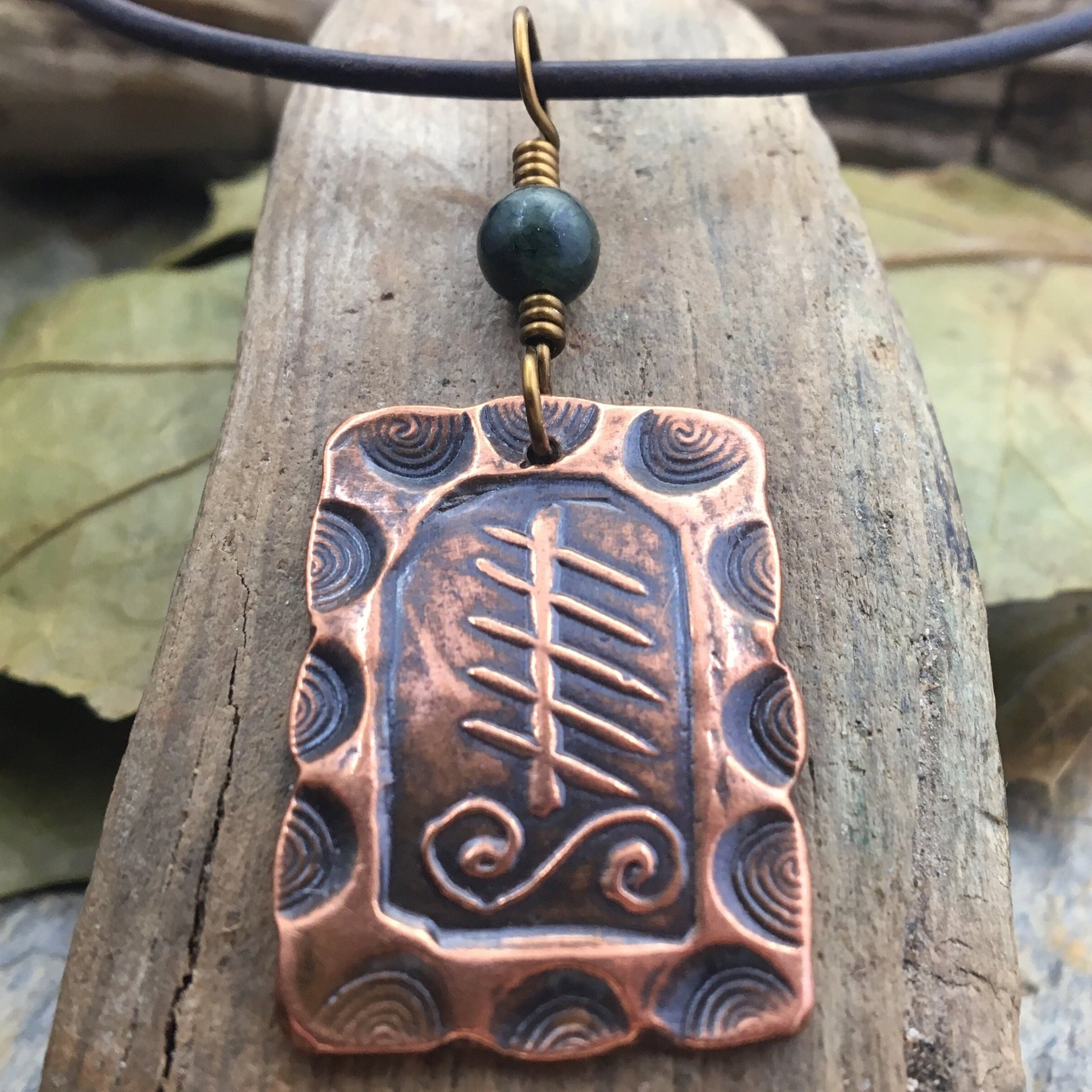 Elder Tree Ogham Charm, Copper Pendant, Connemara Marble, Celtic Tree Astrology, Hand Carved, Irish Celtic Zodiac, November 25 – December 23