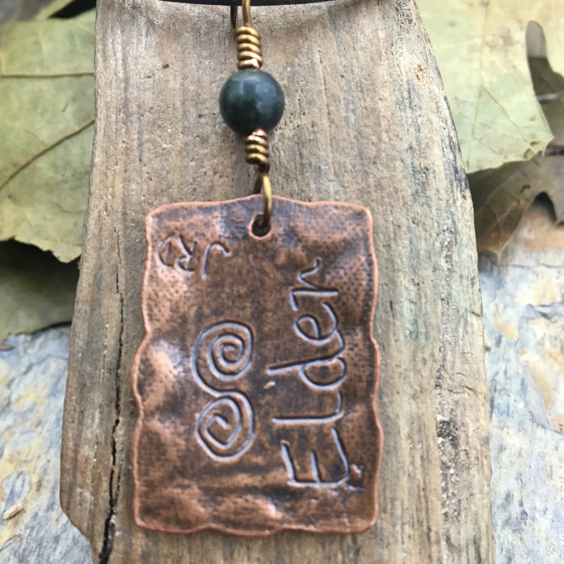Elder Tree Ogham Charm, Copper Pendant, Connemara Marble, Celtic Tree Astrology, Hand Carved, Irish Celtic Zodiac, November 25 – December 23