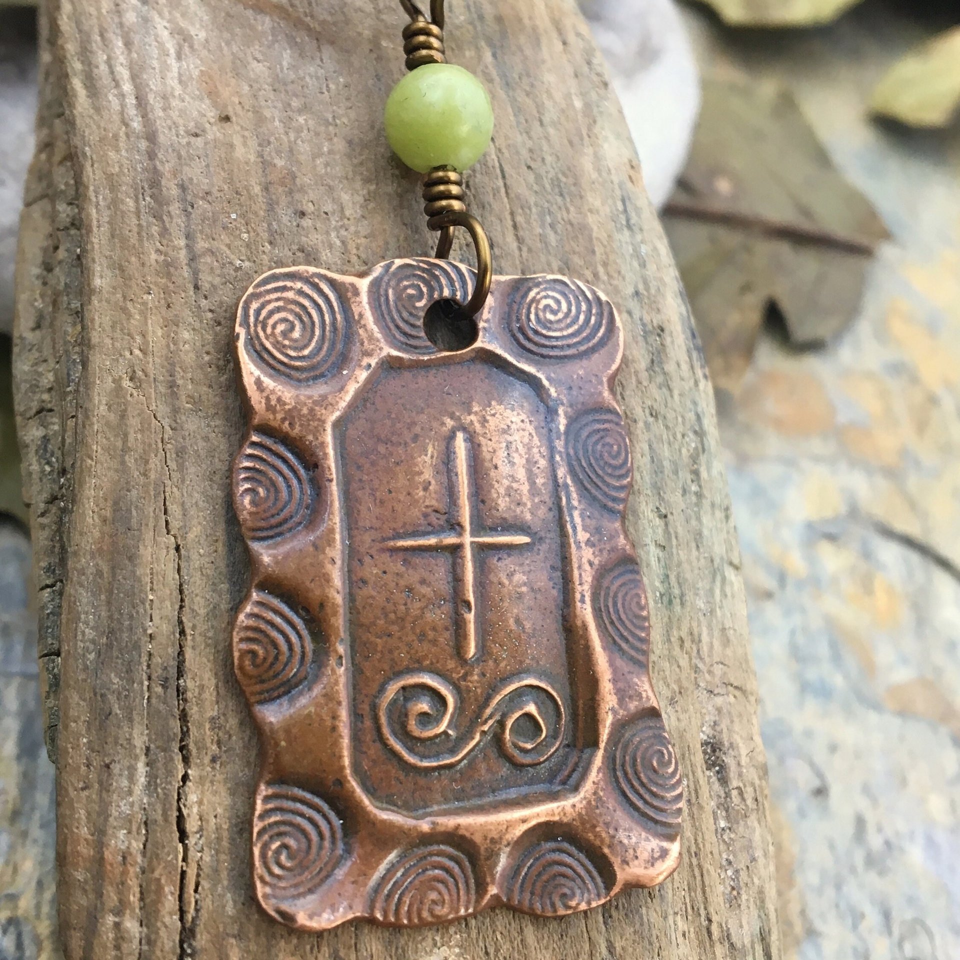 Fir Tree Ogham, Copper Pendant, Connemara Marble, Celtic Tree Astrology, Irish Celtic Jewelry, Hand Carved, Druid Sacred Trees, Handmade Art