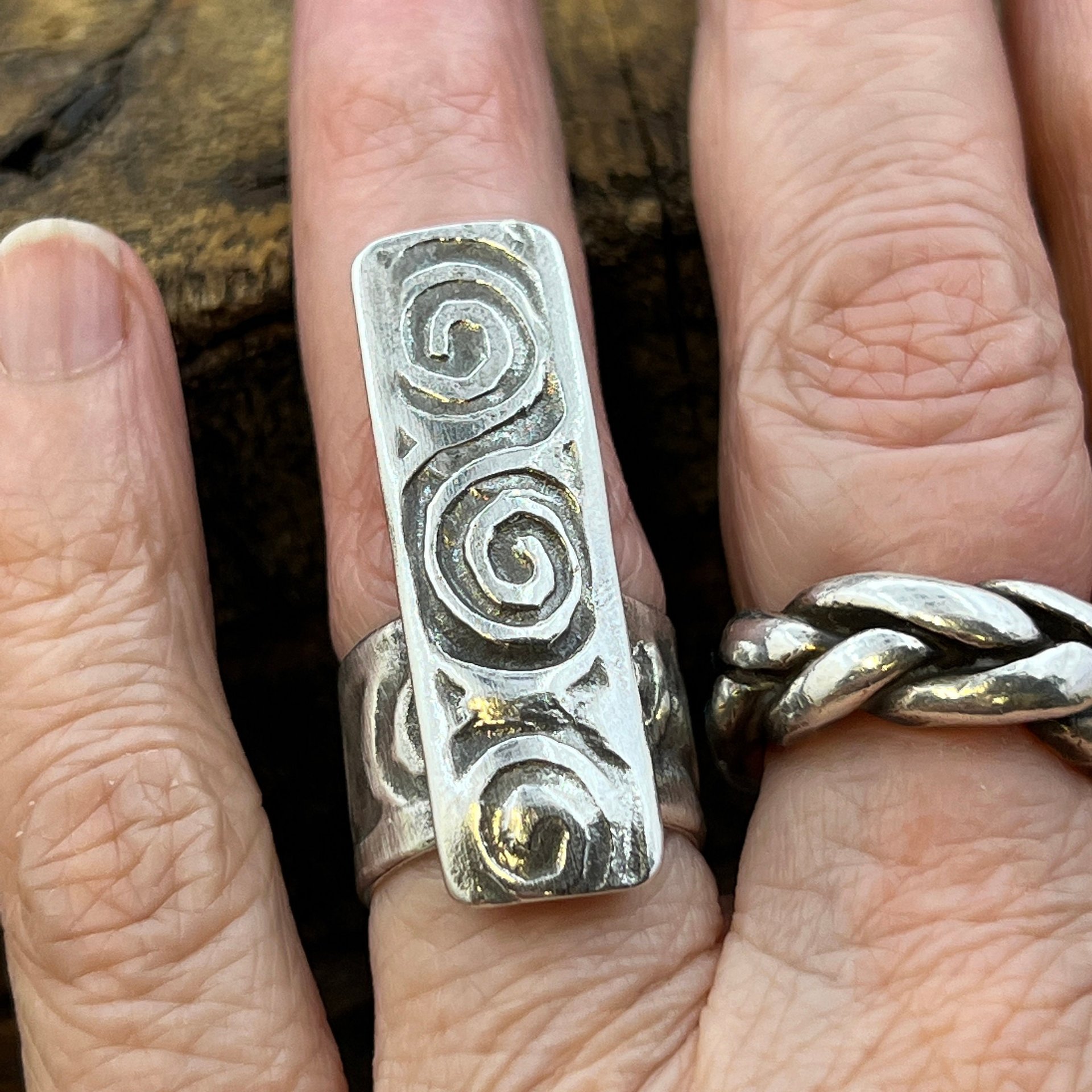 Silver Spiral Ring, Sterling Silver 960, Irish Celtic Spirals, Shied Ring, Statement Jewelry, Druid Pagan, Earthy Rustic Jewelry, Eternity