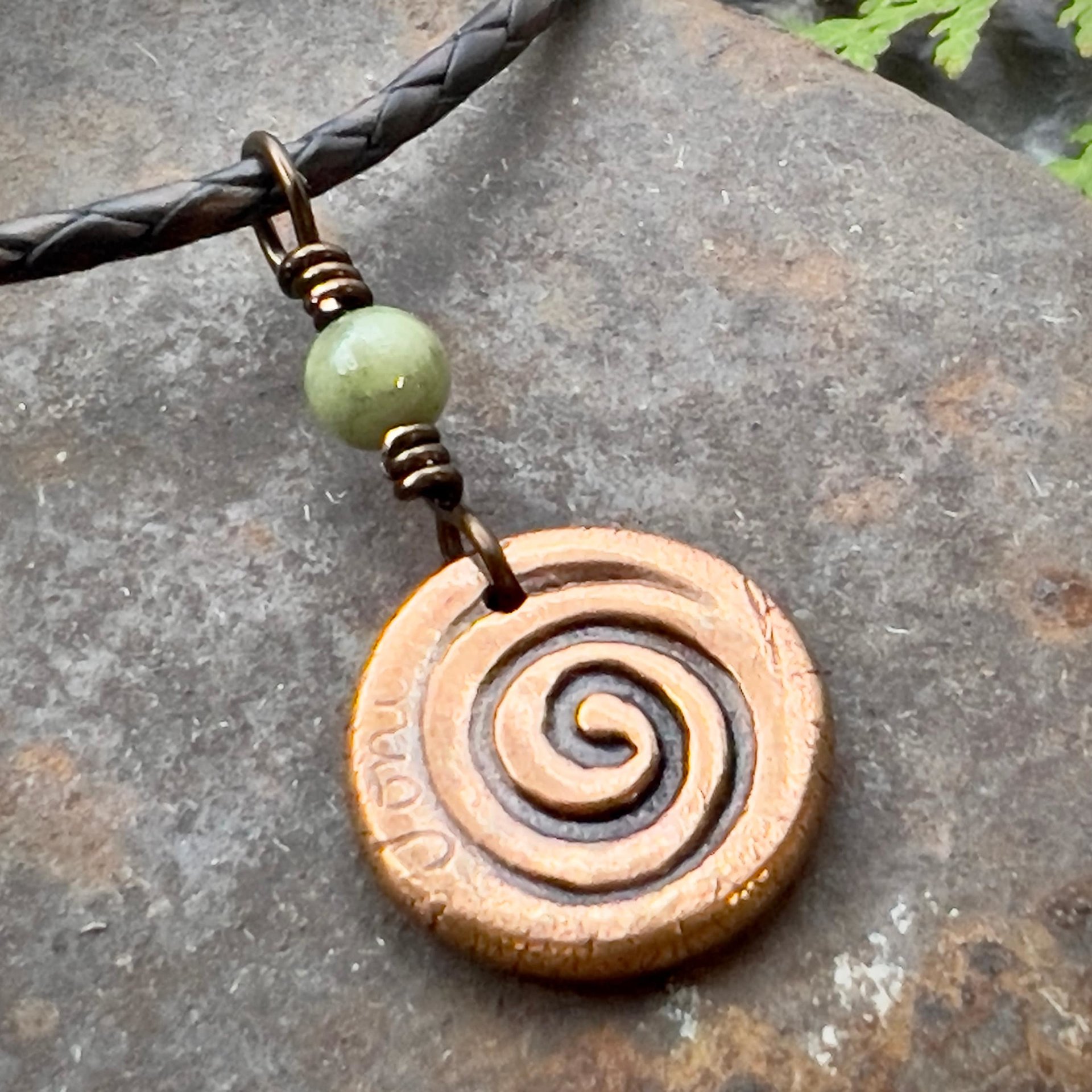 Shamrock Clover Charm, Copper Wax Seal Charm, Connemara Marble, Irish Celtic Jewelry, Leather & Vegan Cords, Handmade, Soul Harbor Jewelry