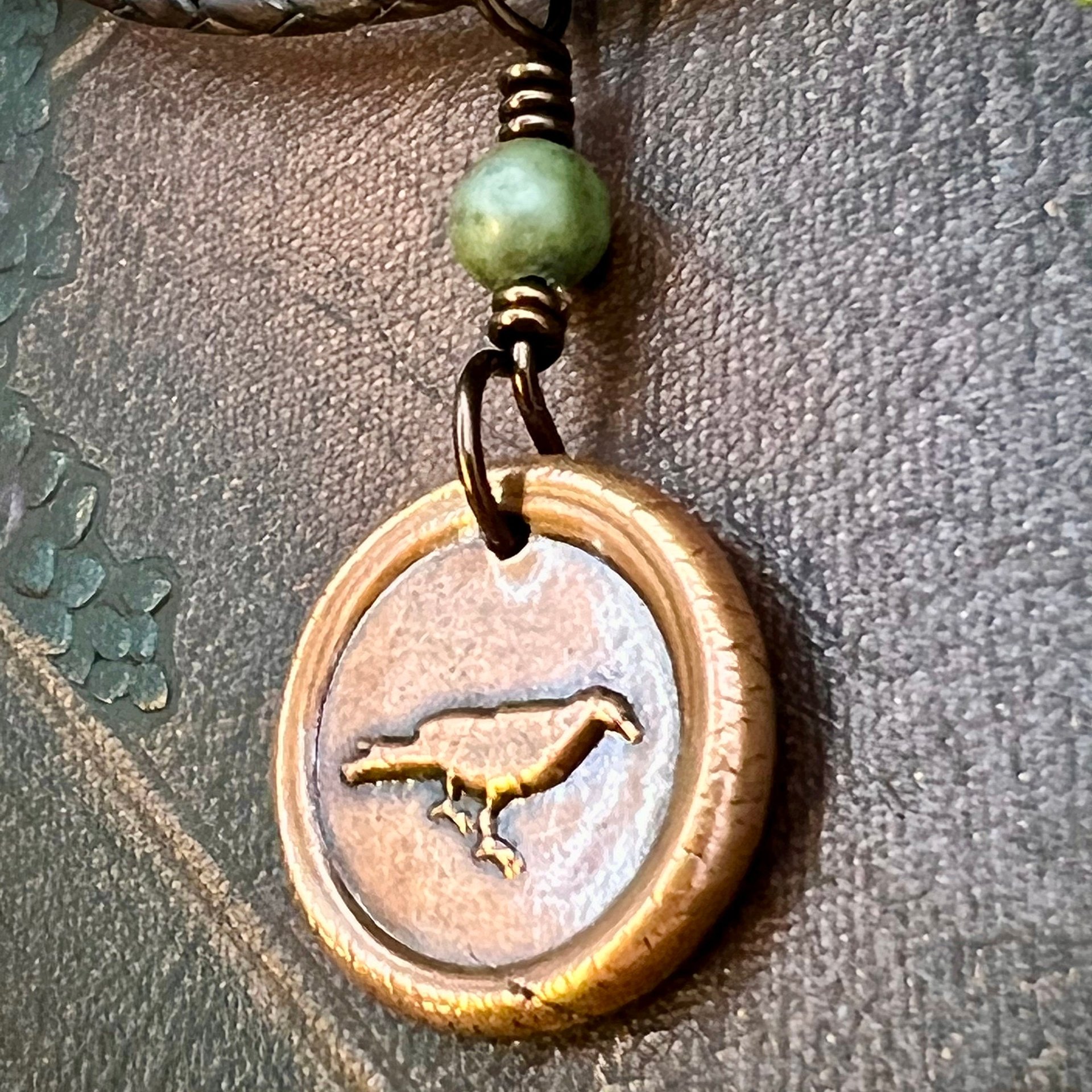 Raven Copper Wax Seal Charm, Irish Celtic Jewelry, Connemara Marble, Pagan Wicca Gifts, Celtic Goddess, Rhiannon Morrigan, Handmade Jewelry