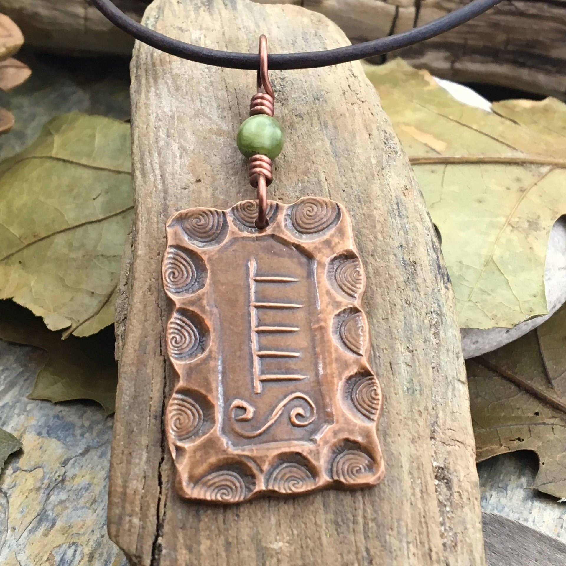 Ash Tree Ogham Charm, Copper Pendant, Connemara Marble, Celtic Tree Astrology, Irish Celtic Gaelic, Tree Birth Signs, February 18 – March 17