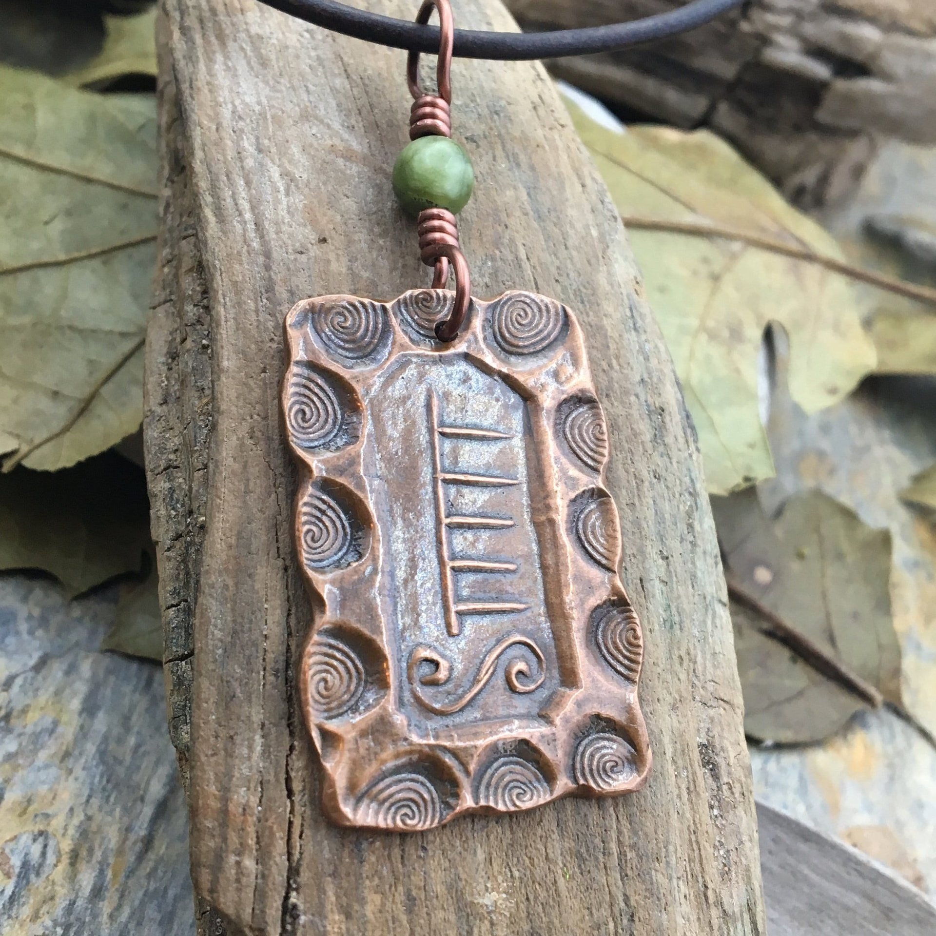Ash Tree Ogham Charm, Copper Pendant, Connemara Marble, Celtic Tree Astrology, Irish Celtic Gaelic, Tree Birth Signs, February 18 – March 17