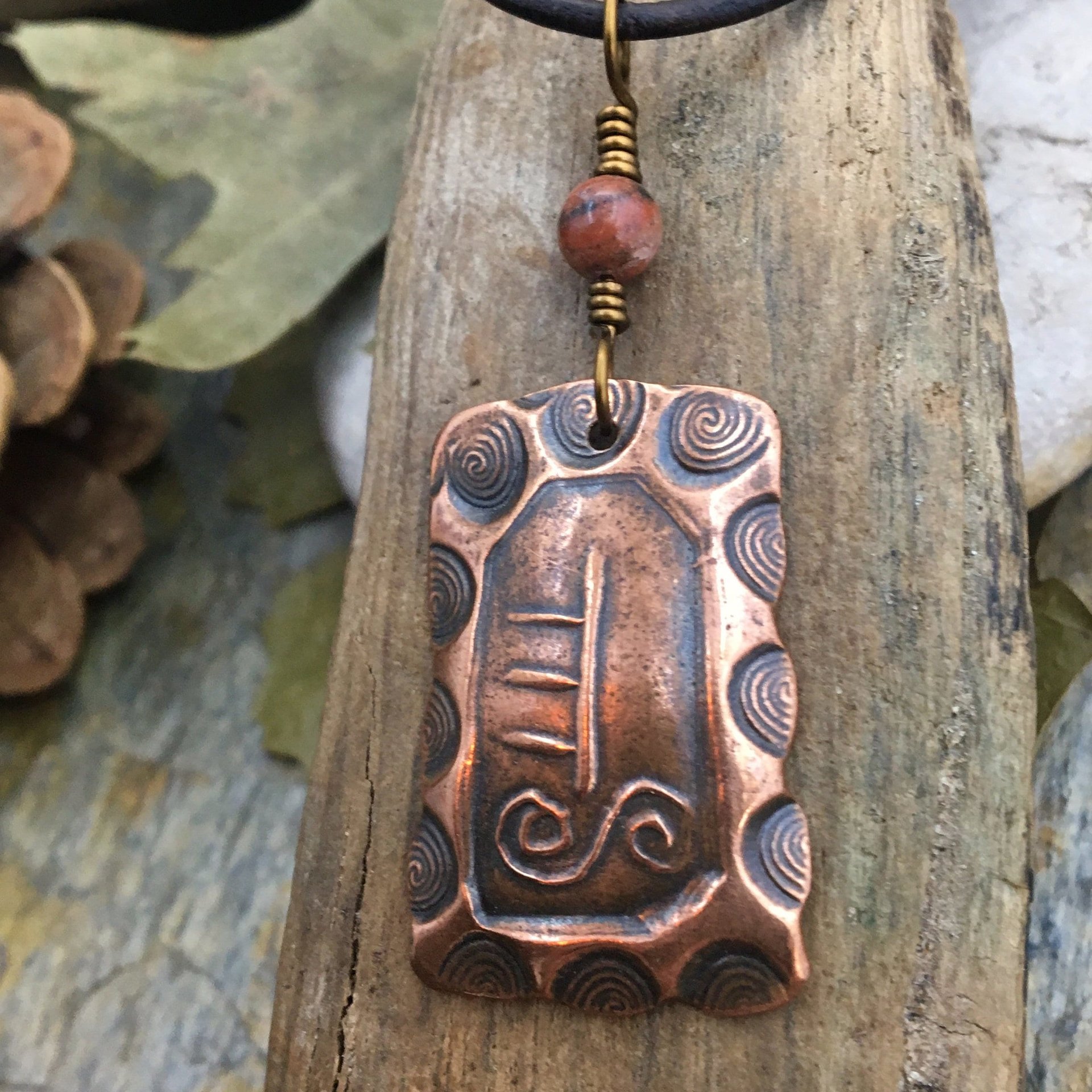 Holly Ogham Charm, Copper Pendant, Connemara Marble, Hand Carved, Irish Celtic Jewelry, Celtic Tree Astrology, Druid Tree, July 8 – August 4