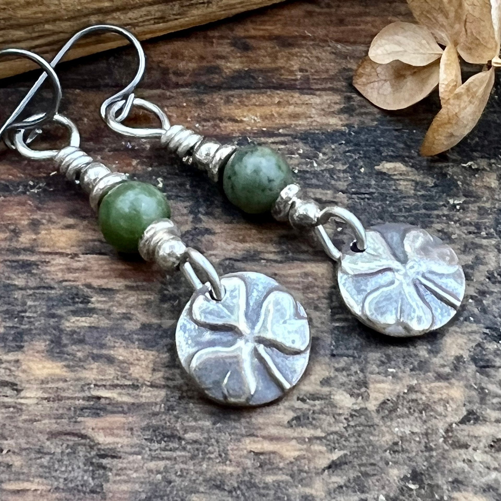 Shamrock Earrings, Connemara Marble, Irish Shamrock, Irish Celtic Jewelry, Clover Earrings, Sterling Silver, Silver and Green, Anniversary