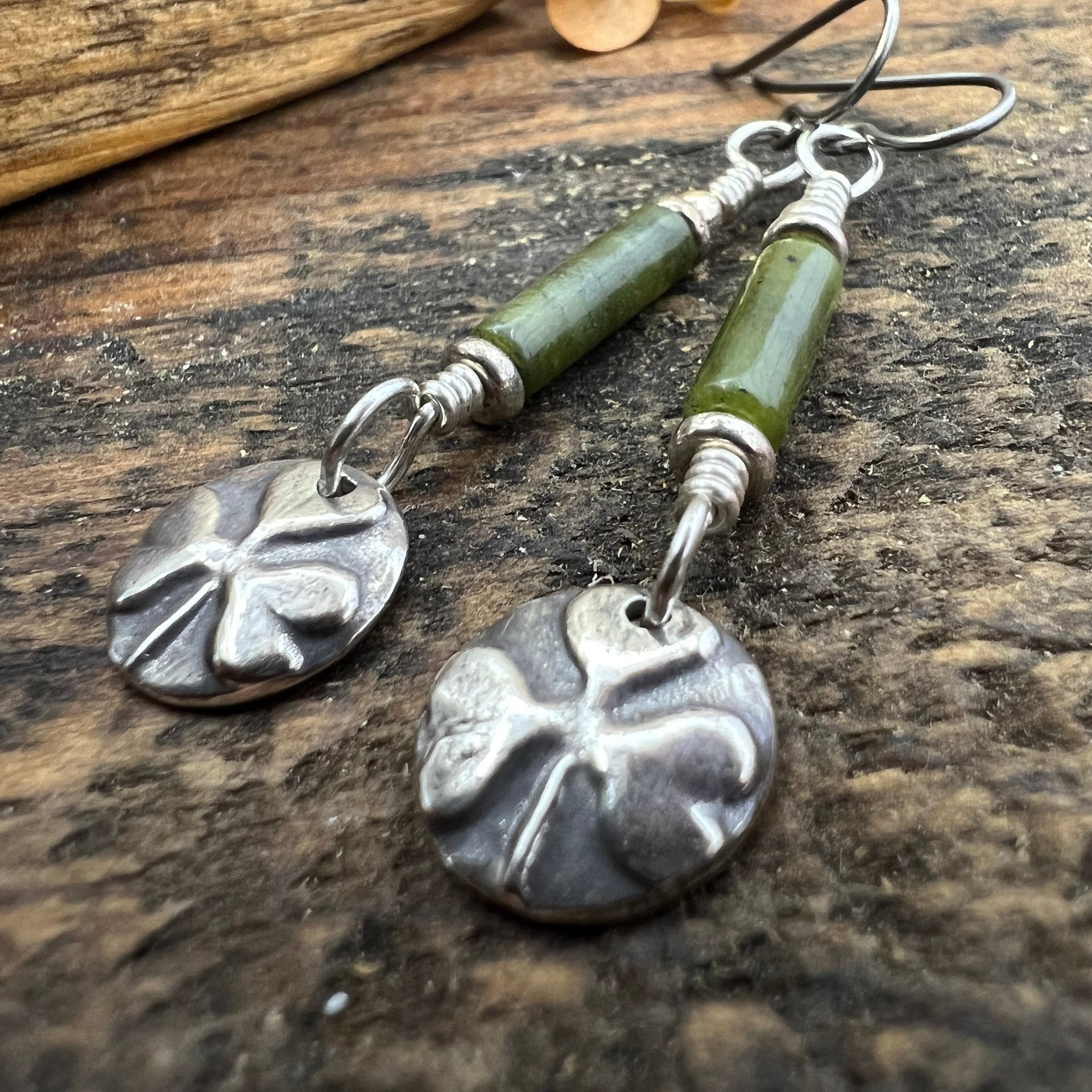 Shamrock Earrings, Connemara Marble, Irish Shamrock, Irish Celtic Jewelry, Clover Earrings, Sterling Silver, Silver and Green, Anniversary
