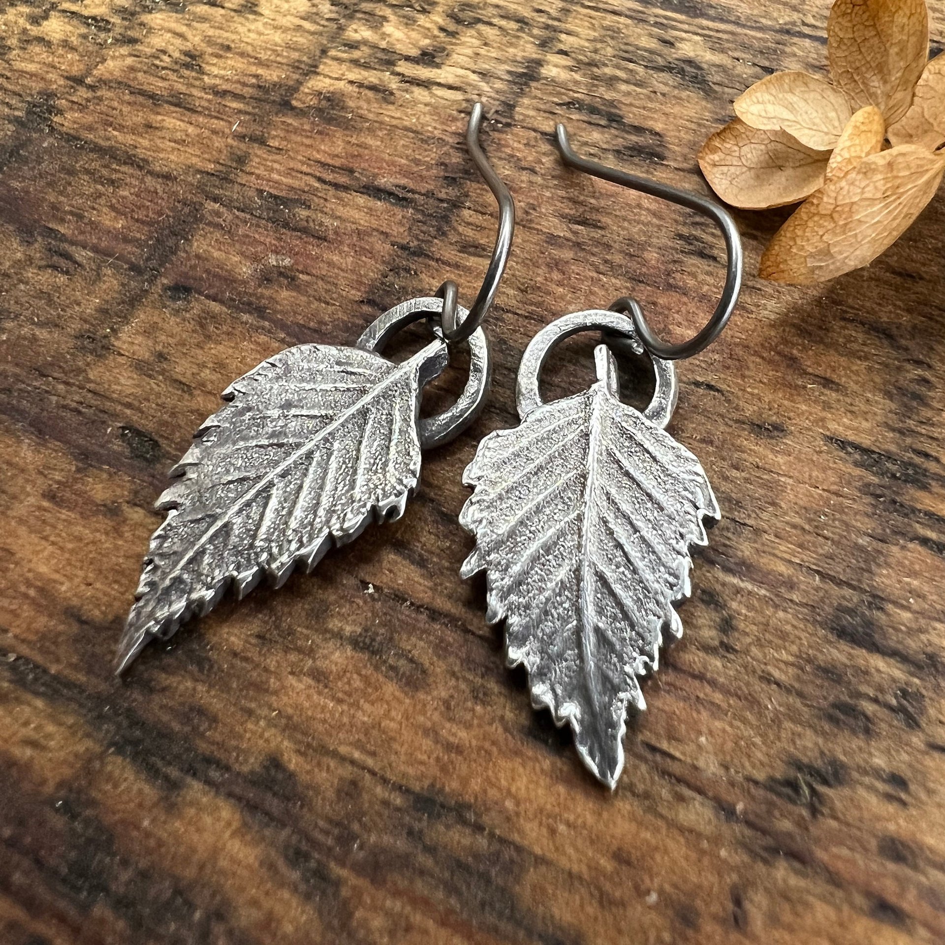 Sterling Silver, Birch Leaf Earrings, Birch Leaves, Sacred Trees, Irish Celtic Jewelry, Hypoallergenic, Niobium Ear Wires, Tiny Leaf