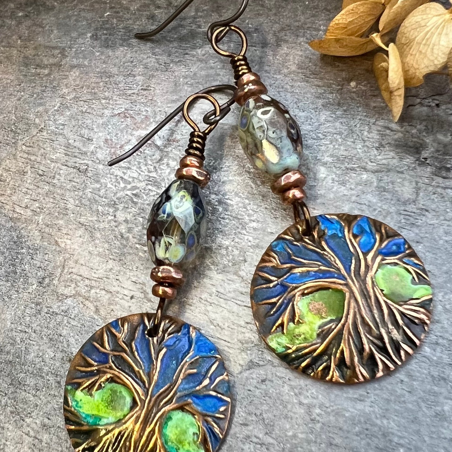 Tree of Life, Copper Patina Earrings, Irish Celtic Jewelry, Tree Branch Earrings, Celtic Tree of Life, Colorful Jewelry, Hypoallergenic