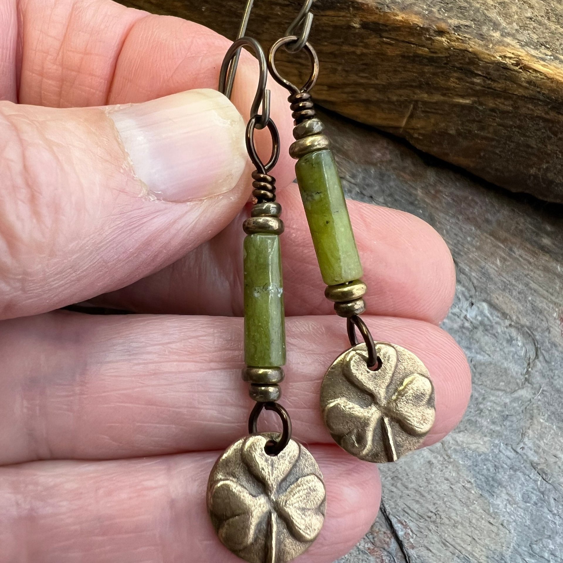Shamrock Bronze Earrings, Irish Clovers, Connemara Marble, Irish Shamrock, Irish Celtic Jewelry, St Patrick's Day, Bronze Anniversary