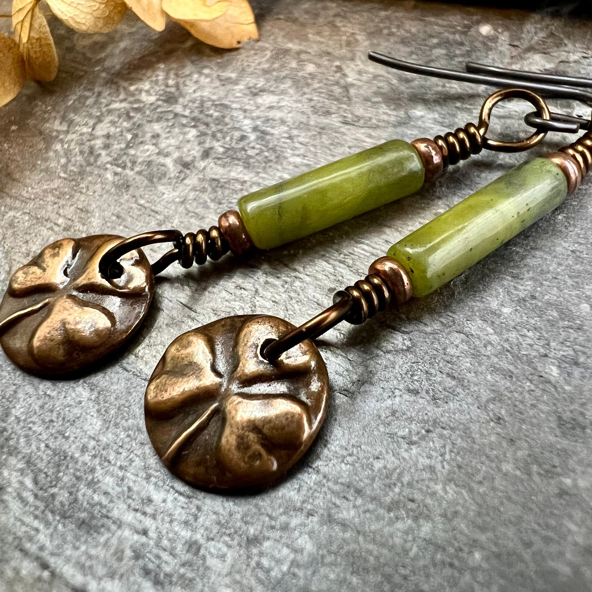 Shamrock Copper Earrings, Irish Clovers, Connemara Marble, Irish Shamrock, Irish Celtic Jewelry, St Patrick's Day, Copper 7th Anniversary