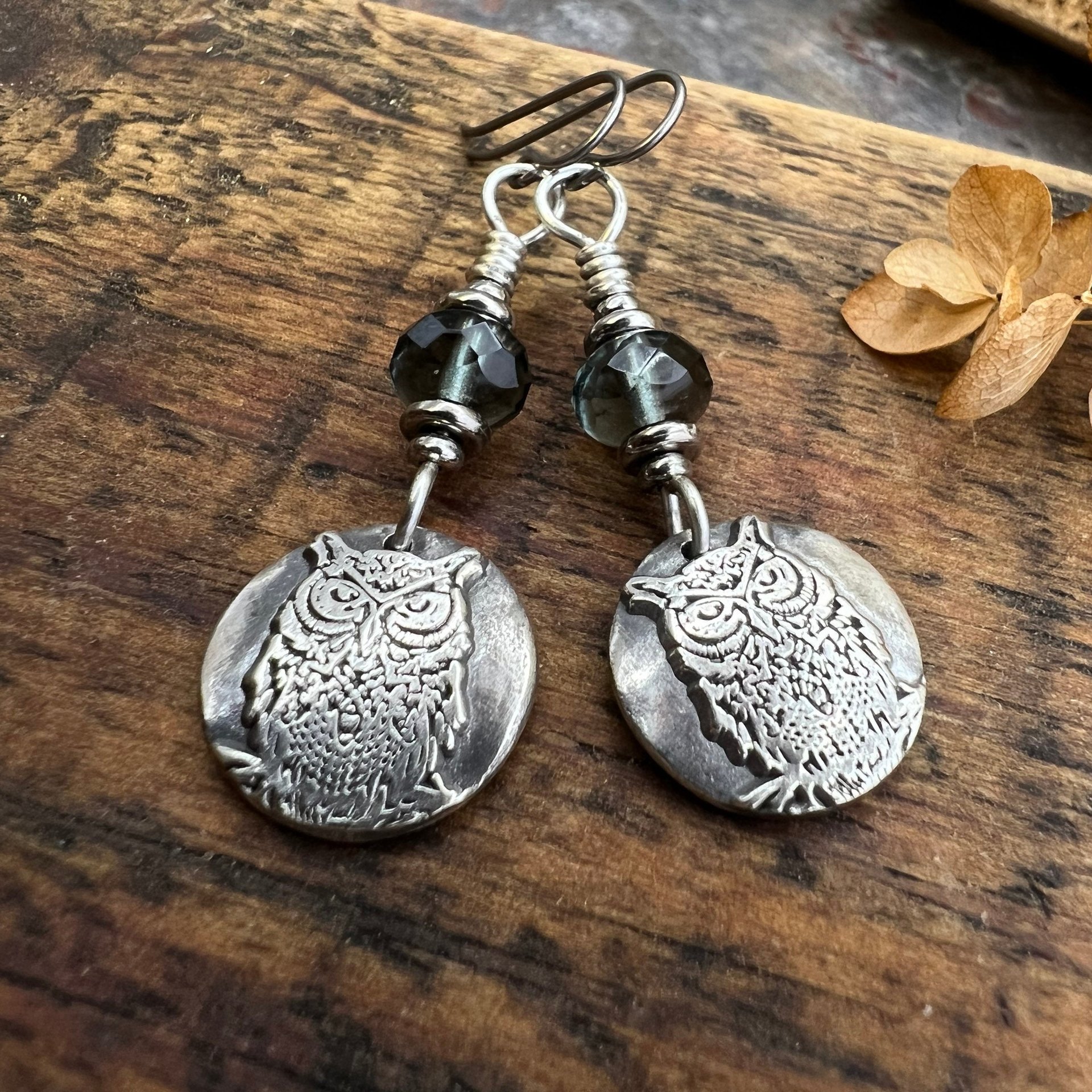 Sterling Silver Owl Earrings, Niobium Ear Wires, Hypoallergenic, Czech Glass Beads, Bird Jewelry, Night Flyers, Mystical Magical, Wise Owl