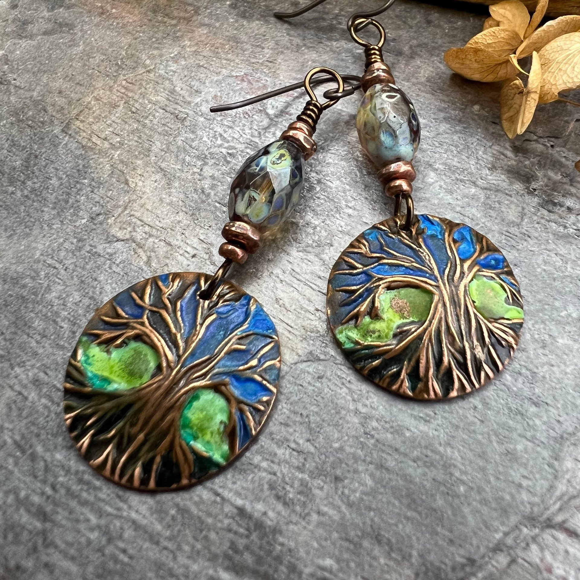 Tree of Life, Copper Patina Earrings, Irish Celtic Jewelry, Tree Branch Earrings, Celtic Tree of Life, Colorful Jewelry, Hypoallergenic