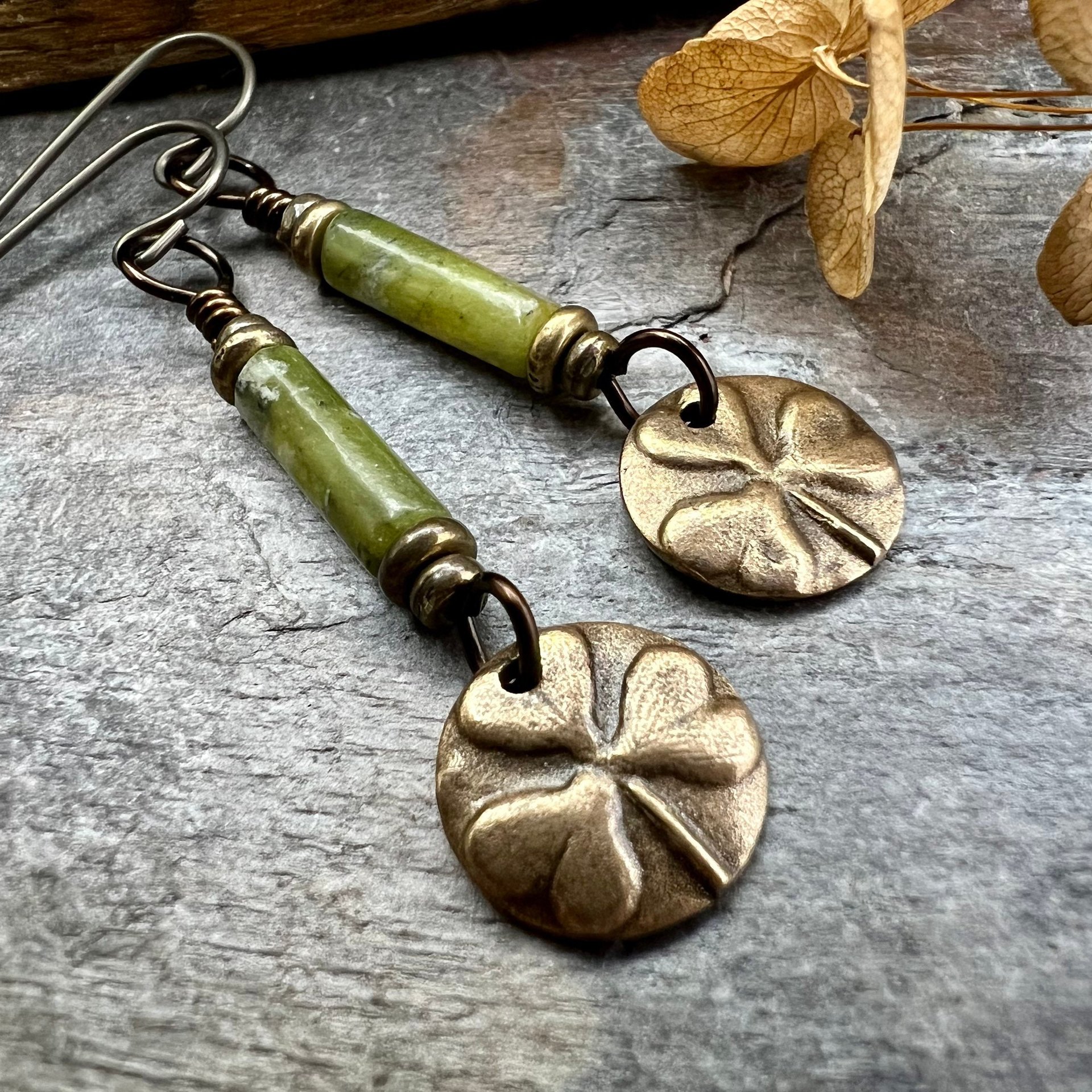 Shamrock Bronze Earrings, Irish Clovers, Connemara Marble, Irish Shamrock, Irish Celtic Jewelry, St Patrick's Day, Bronze Anniversary