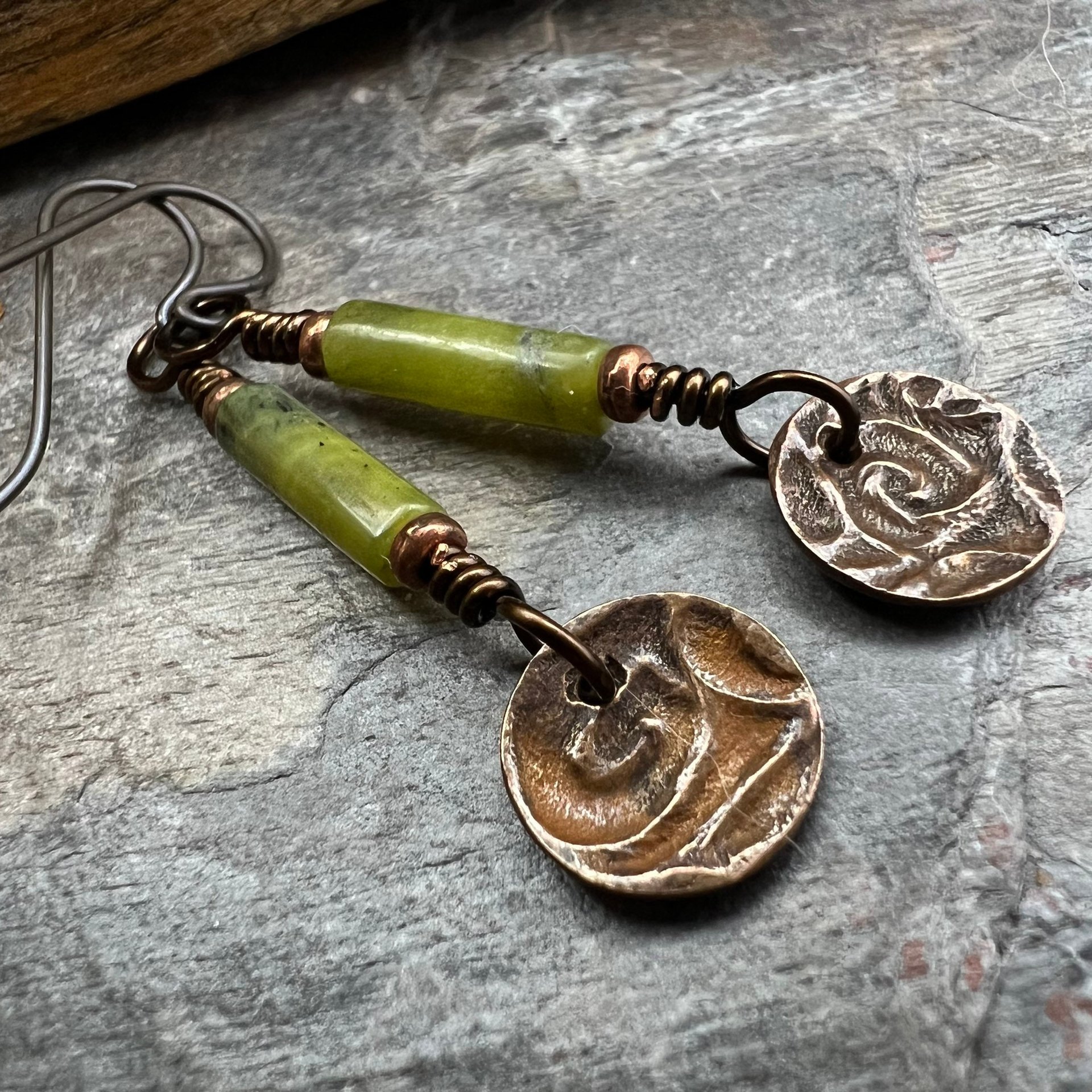 Shamrock Copper Earrings, Irish Clovers, Connemara Marble, Irish Shamrock, Irish Celtic Jewelry, St Patrick's Day, Copper 7th Anniversary