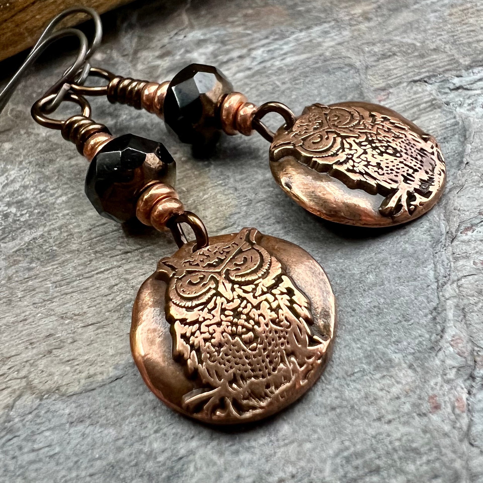 Copper Owl Earrings, Irish Celtic Jewelry, Pagan Jewelry, Copper Owl Jewelry, Witch Earrings, 7th Anniversary, Bird Lover Gifts, Earthy Gift