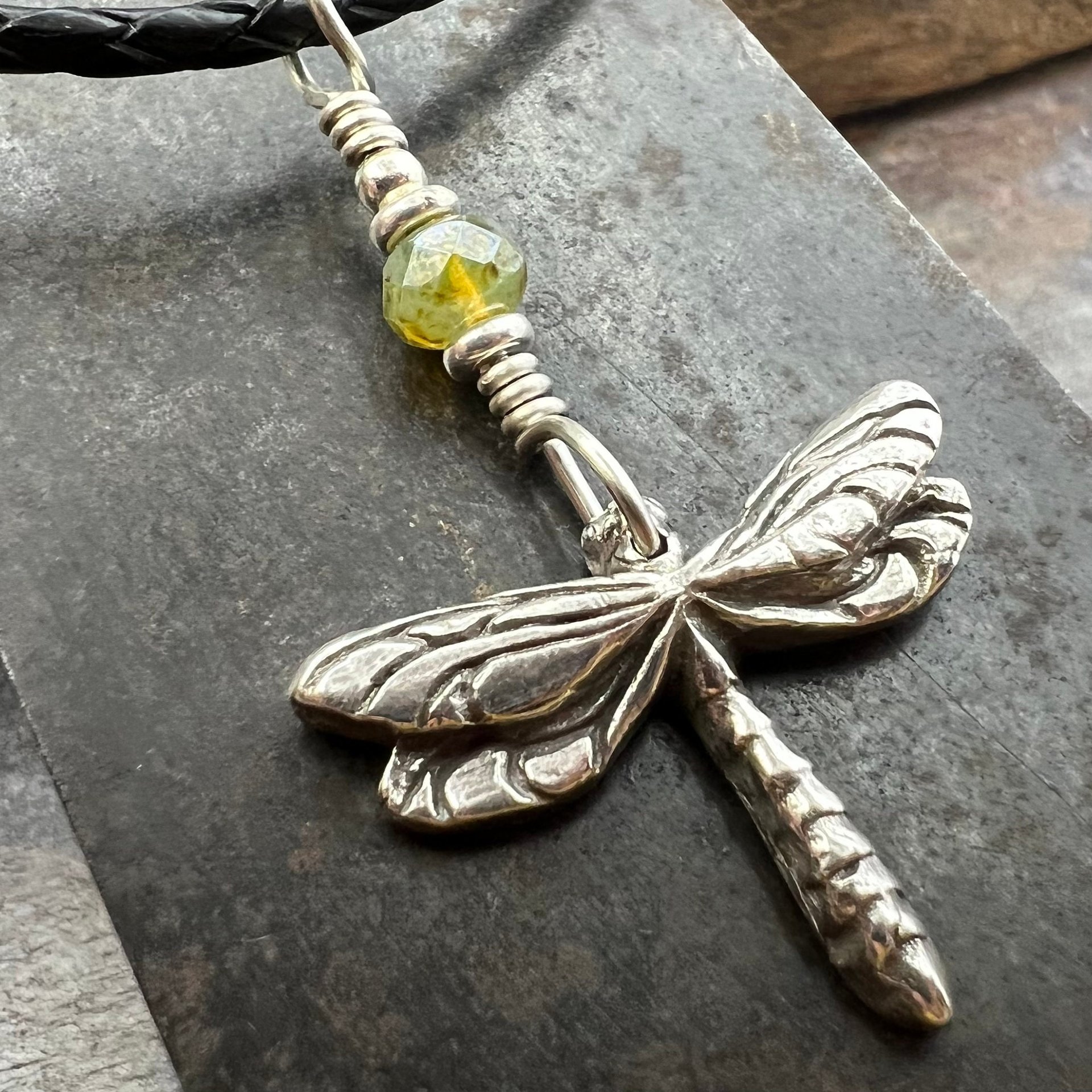 Dragonfly, Sterling Silver Charm, Czech Glass, Silver Dragonfly Necklace, Leather & Vegan Cords, Stainless Steel Chain, Earthy Nature Gifts