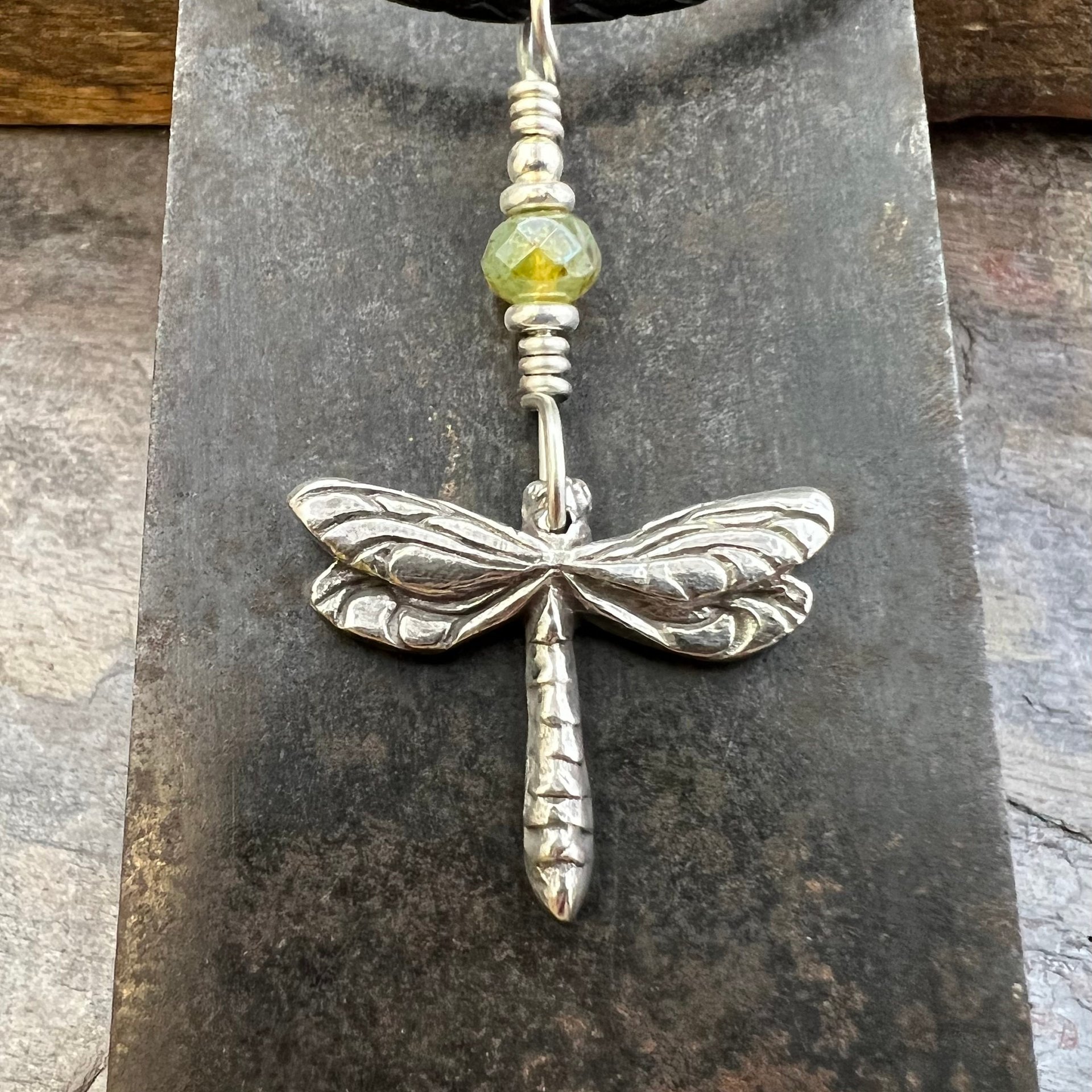 Dragonfly, Sterling Silver Charm, Czech Glass, Silver Dragonfly Necklace, Leather & Vegan Cords, Stainless Steel Chain, Earthy Nature Gifts