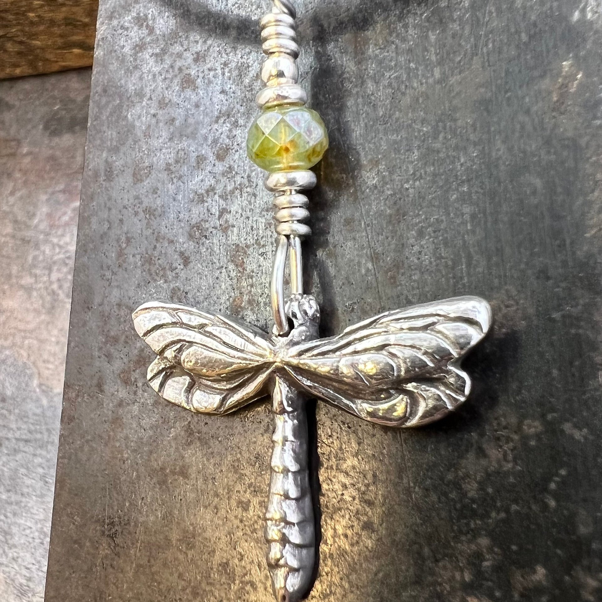 Dragonfly, Sterling Silver Charm, Czech Glass, Silver Dragonfly Necklace, Leather & Vegan Cords, Stainless Steel Chain, Earthy Nature Gifts