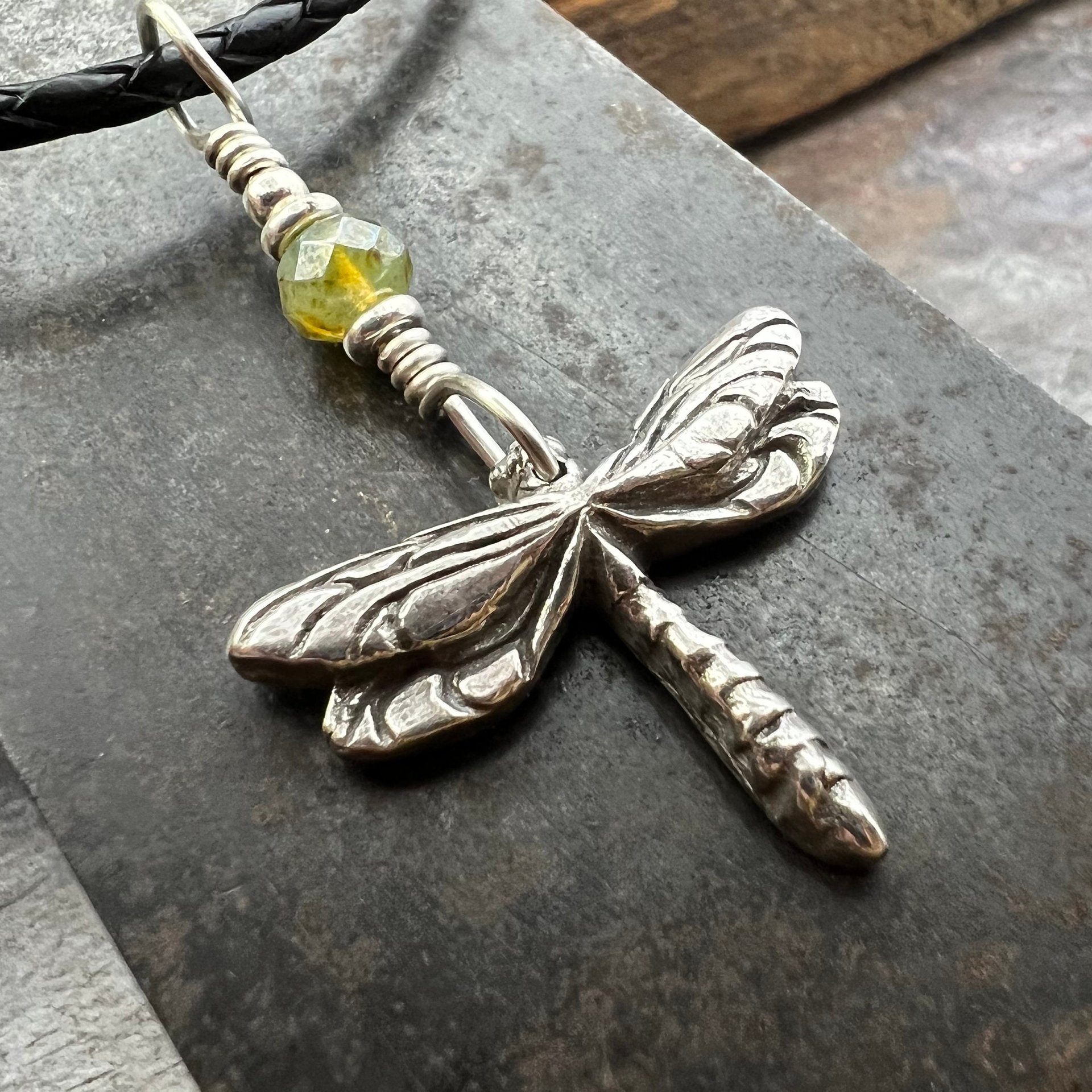 Dragonfly, Sterling Silver Charm, Czech Glass, Silver Dragonfly Necklace, Leather & Vegan Cords, Stainless Steel Chain, Earthy Nature Gifts