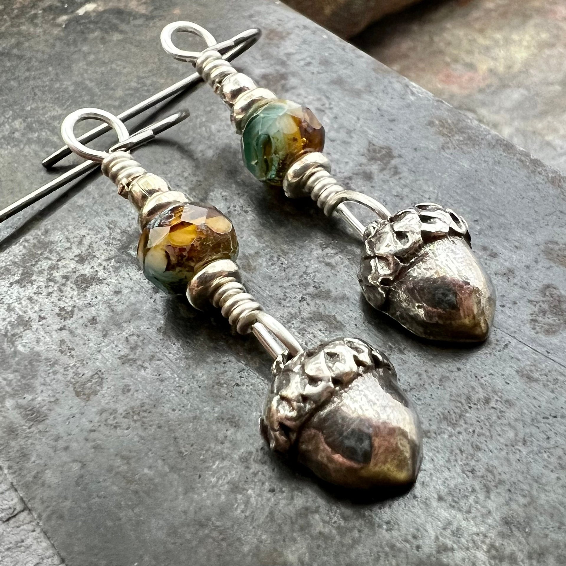Acorn Sterling Silver Earrings, Hypoallergenic, Niobium Ear Wires, Czech Glass, Oak Tree Jewelry, Tiny Acorns, Druid, Earthy Woodland Gifts