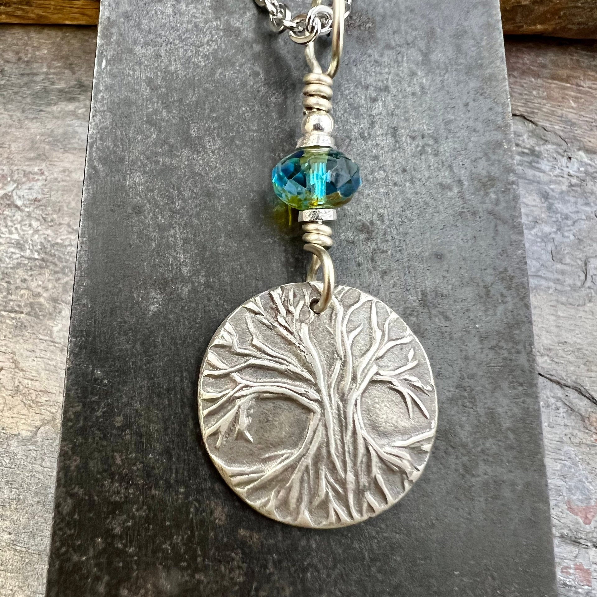 Tree of Life, Sterling Silver Charm, Czech Glass, Silver Tree Necklace, Leather & Vegan Cords, Stainless Steel Chain, Earthy Nature Gifts