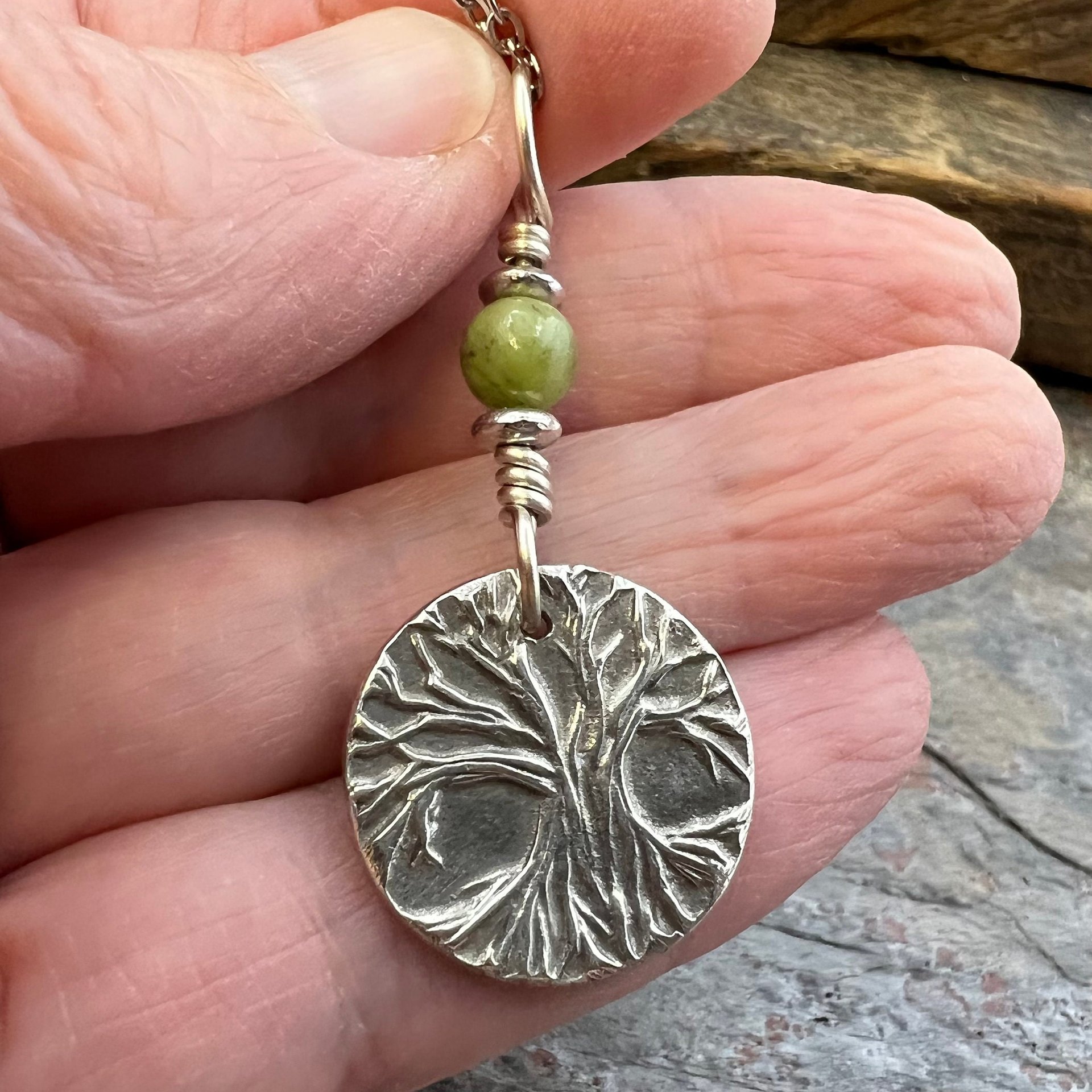 Tree of Life, Sterling Silver Charm, Connemara Marble, Silver Tree Necklace, Leather & Vegan Cords, Stainless Steel Chain, Earthy Nature