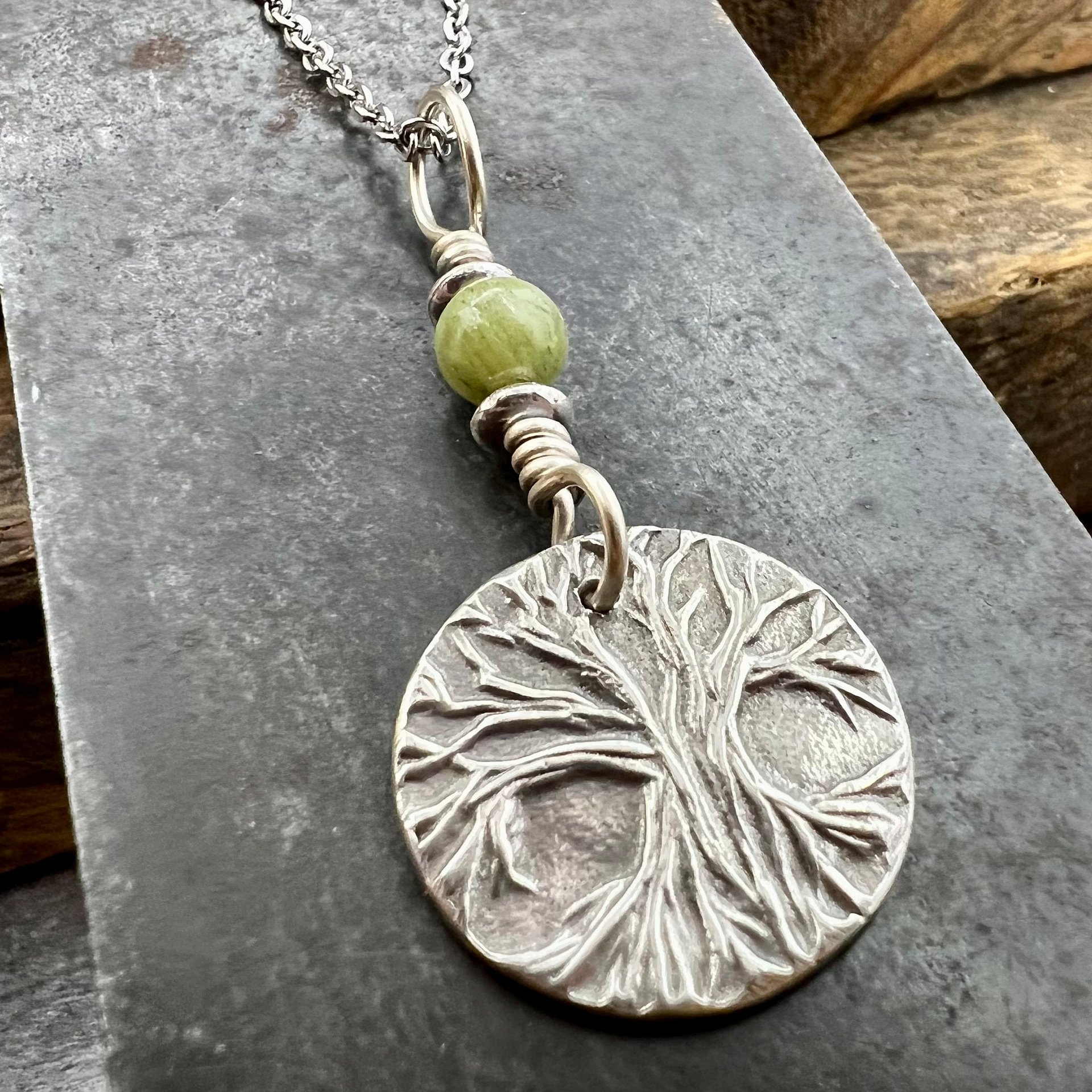 Tree of Life, Sterling Silver Charm, Connemara Marble, Silver Tree Necklace, Leather & Vegan Cords, Stainless Steel Chain, Earthy Nature